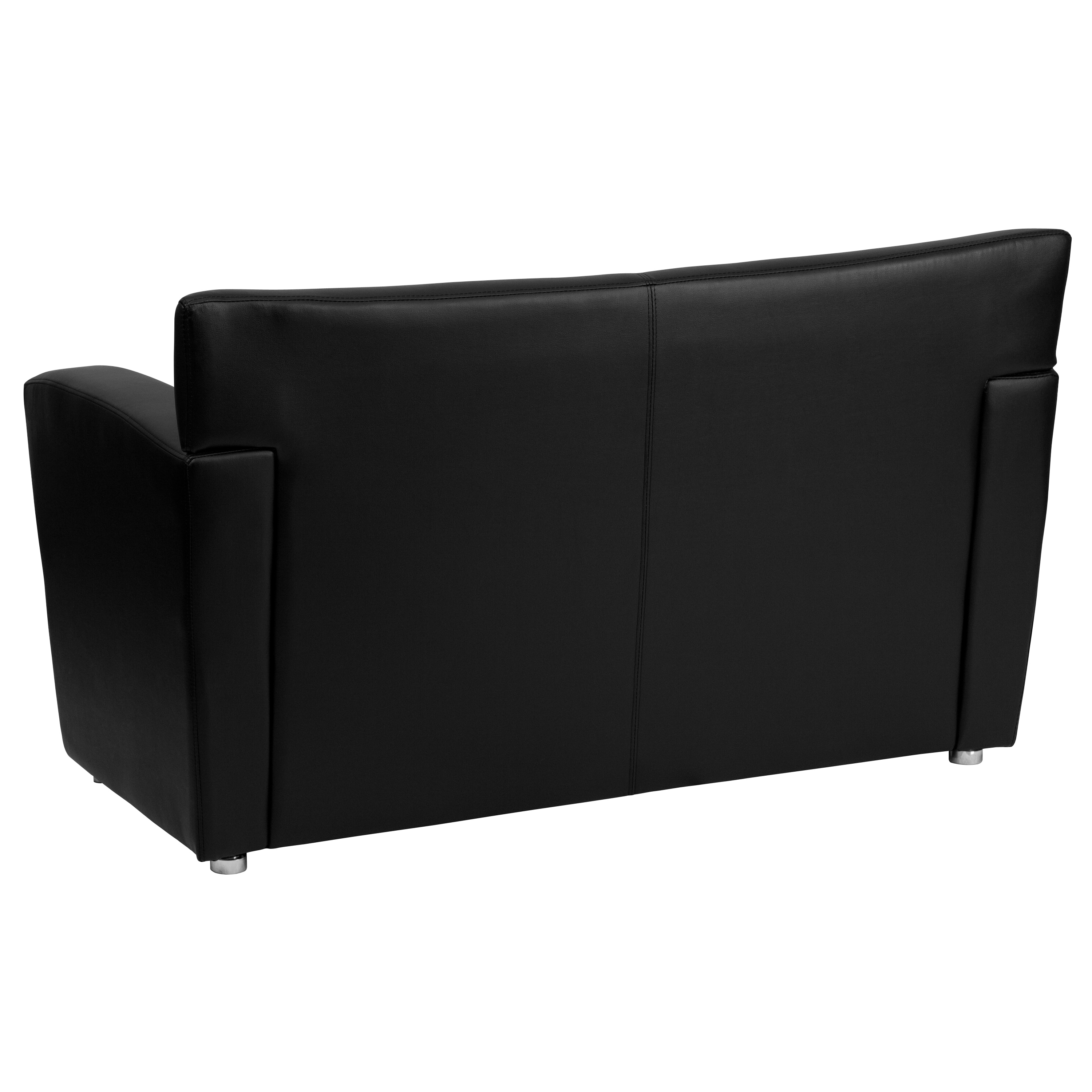 Black Faux Leather Flared Arm Reception Loveseat