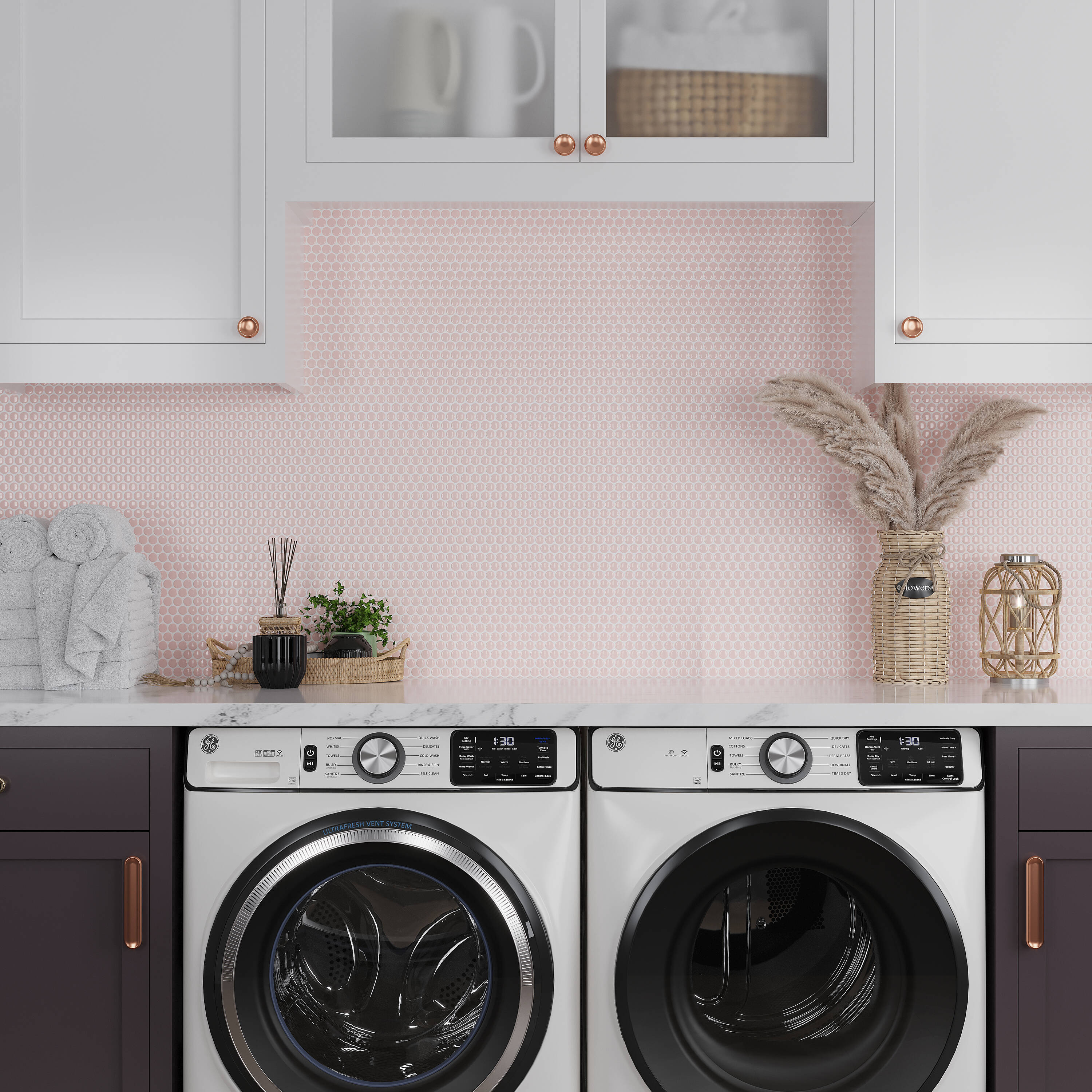 Apollo Tile ORB88015PKGA Cirkel Nude Pink 12-in x 12-in Glossy Porcelain Patterned Penny Mosaic Floor and Wall Tile (9.87-sq. ft/ Carton)