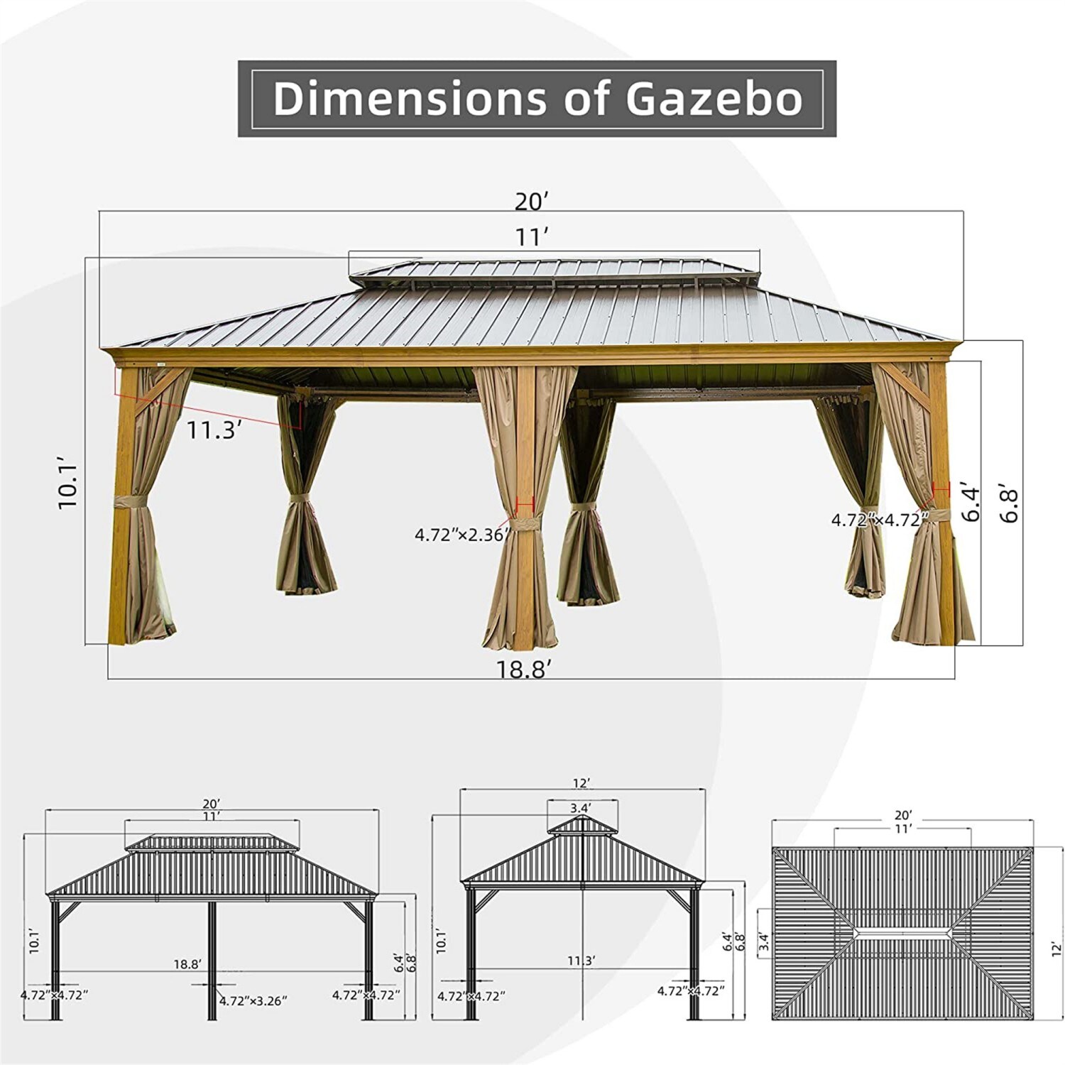 ToolCat PG2-90-PT Wood-Resin-Gazebos - View #4
