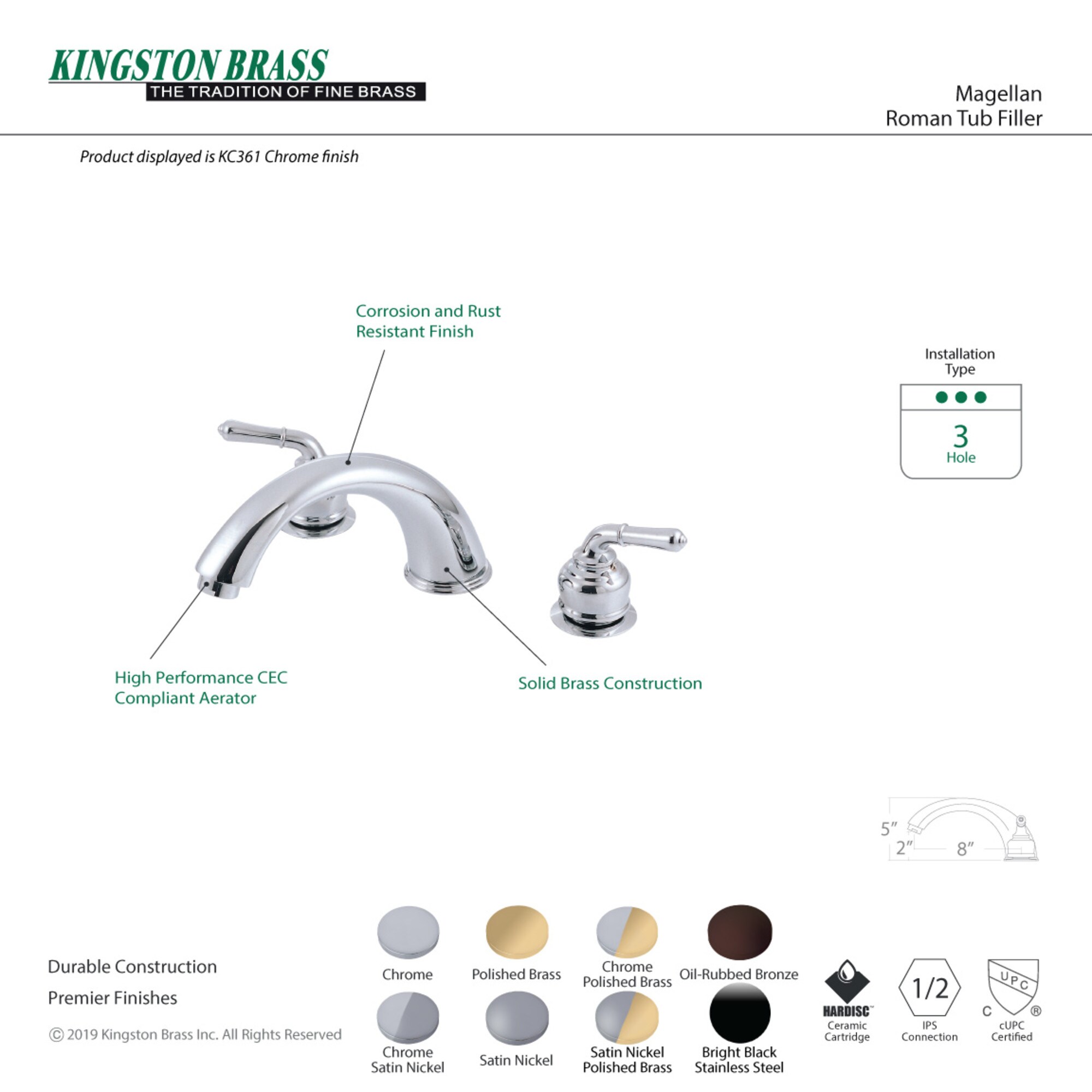 Kingston Brass WLKC362 Roman-Tub-Faucets - View #2