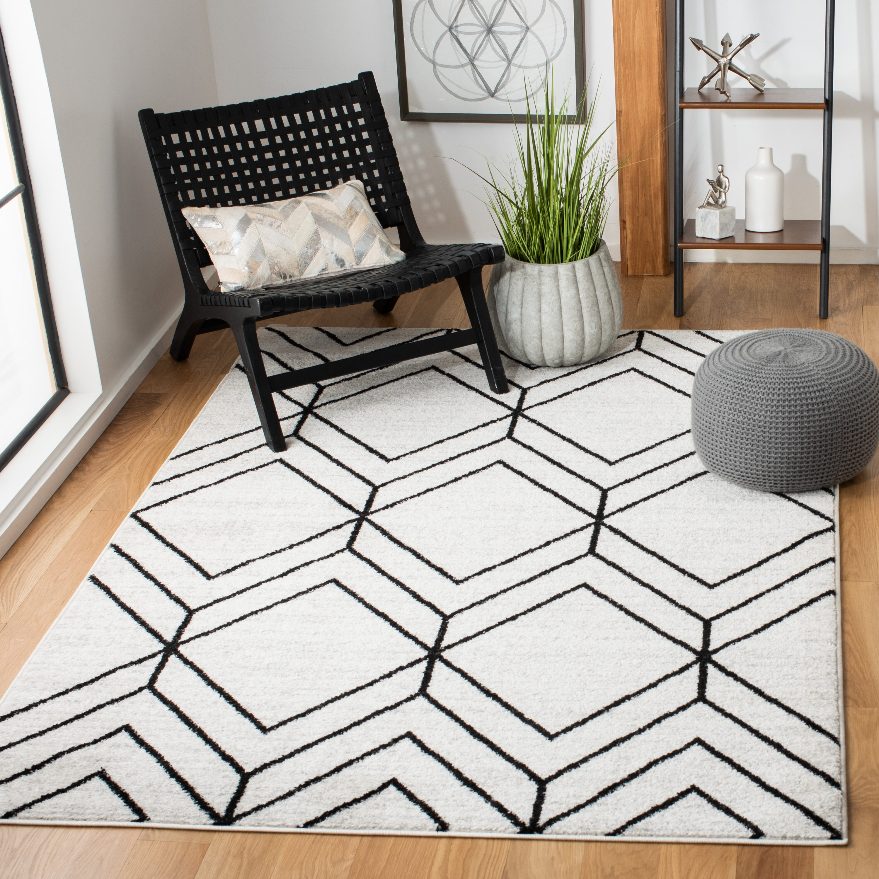 Adirondack 241F Light Grey Black 4ft x 6ft Small Rectangle Rug