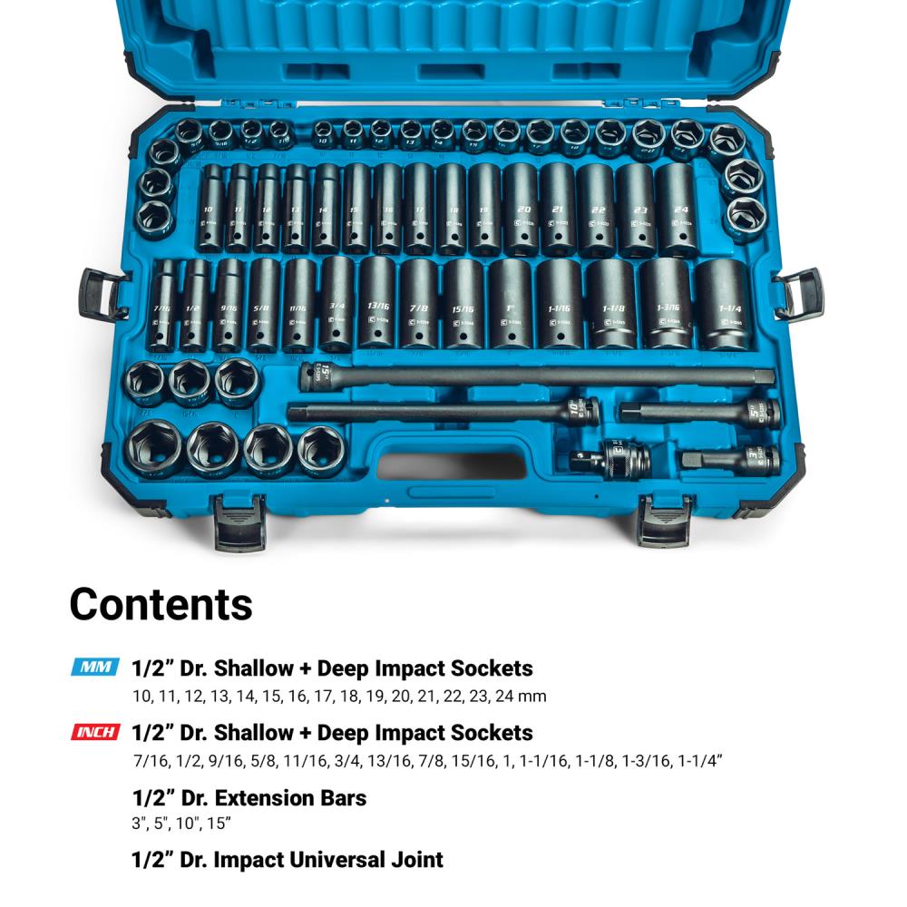 SOCKET VAULT™ 3-Piece 17-Inch Blue Socket Rail Set with Organizer