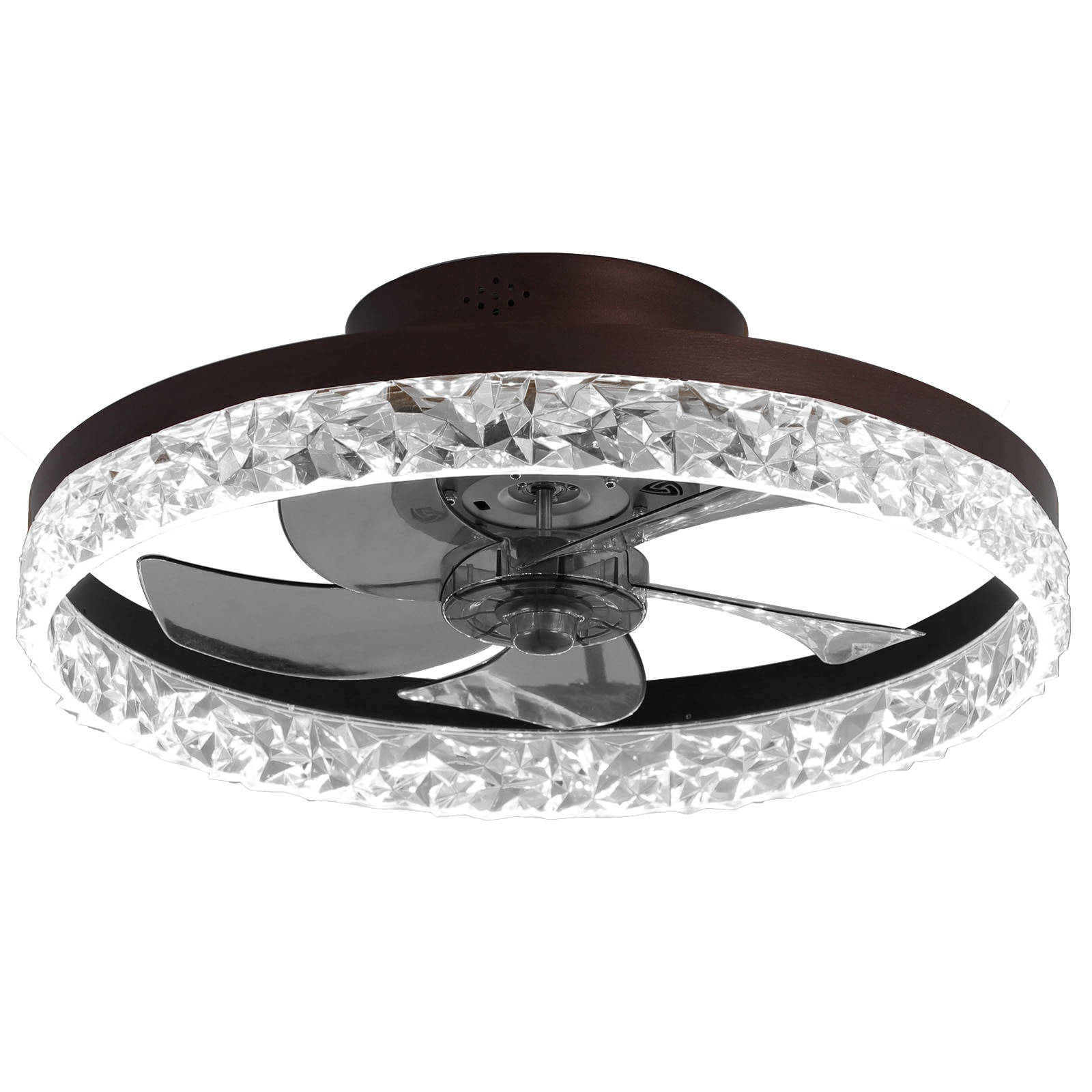 HKMGT DJ-FSD-23 20-in Color-Changing Integrated LED Flush Mount Brown with Gray+Clear Blades Fandelier Ceiling Fan With Light and Remote ( 5 -Blade )