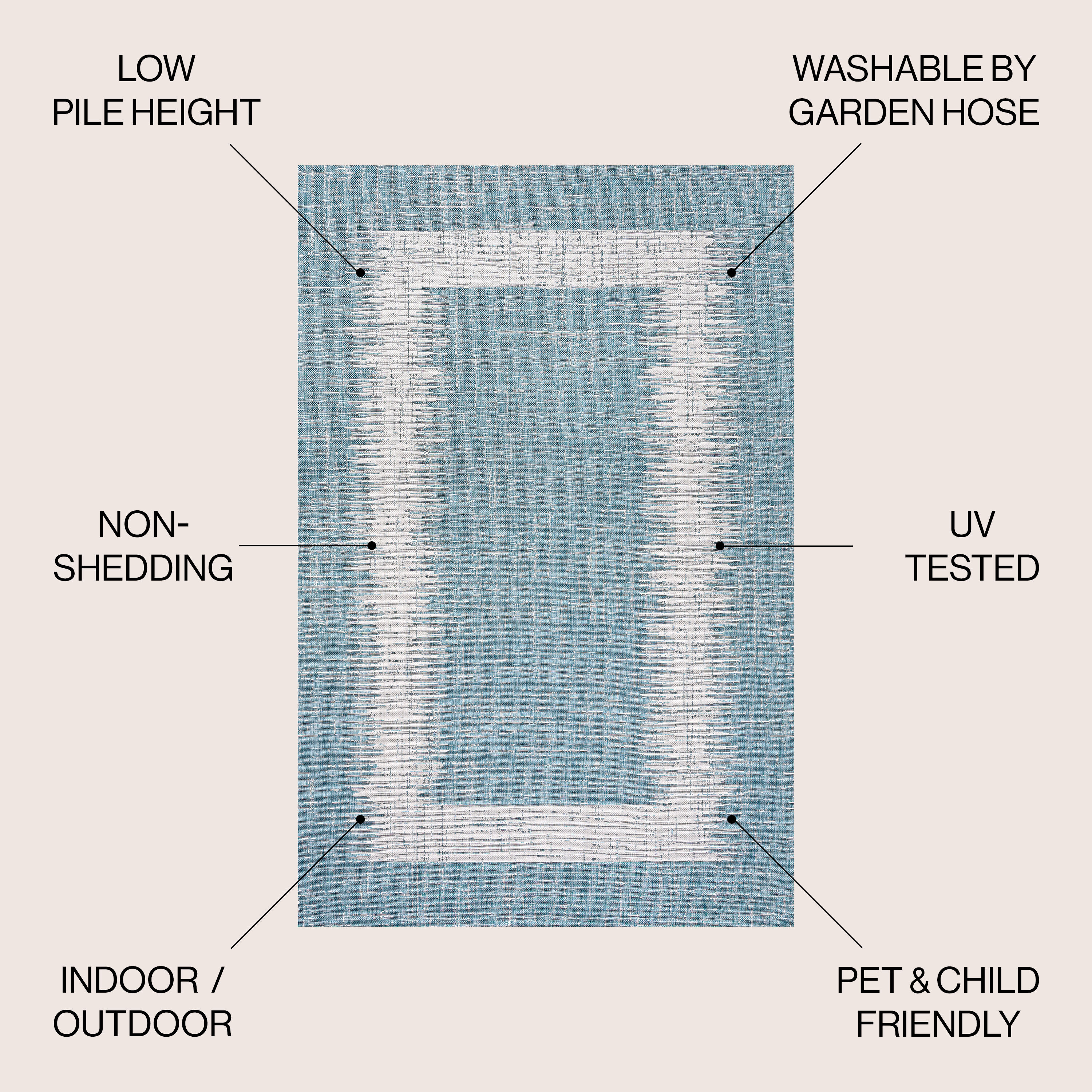Aqua and Ivory Geometric Synthetic 3' x 5' Indoor/Outdoor Area Rug