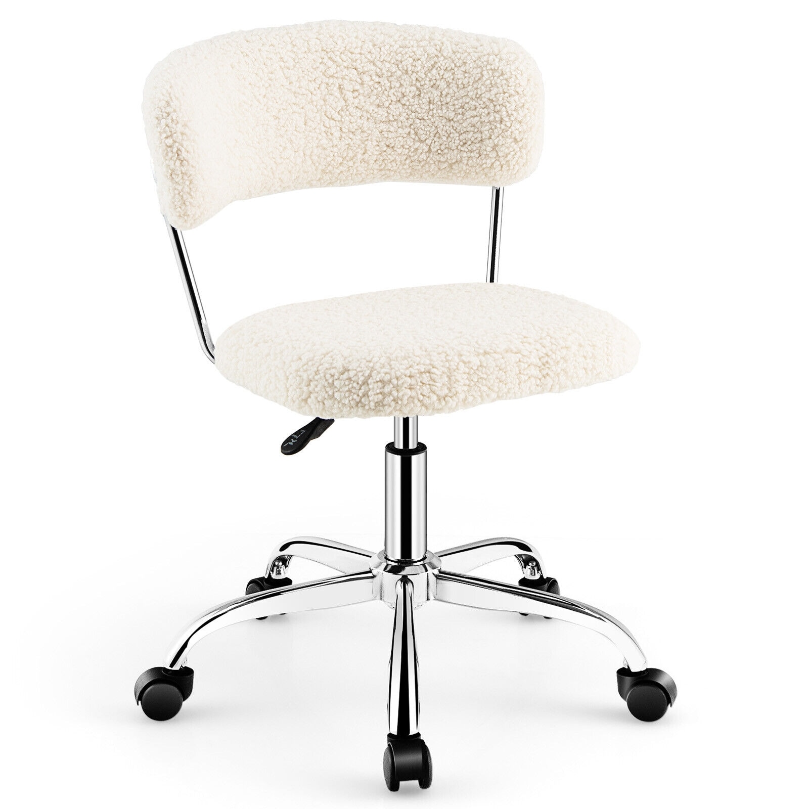 Slickblue D-CO-HW55301BC Computer Desk Chair Adjustable Sherpa Office Chair Swivel Vanity Chair-White