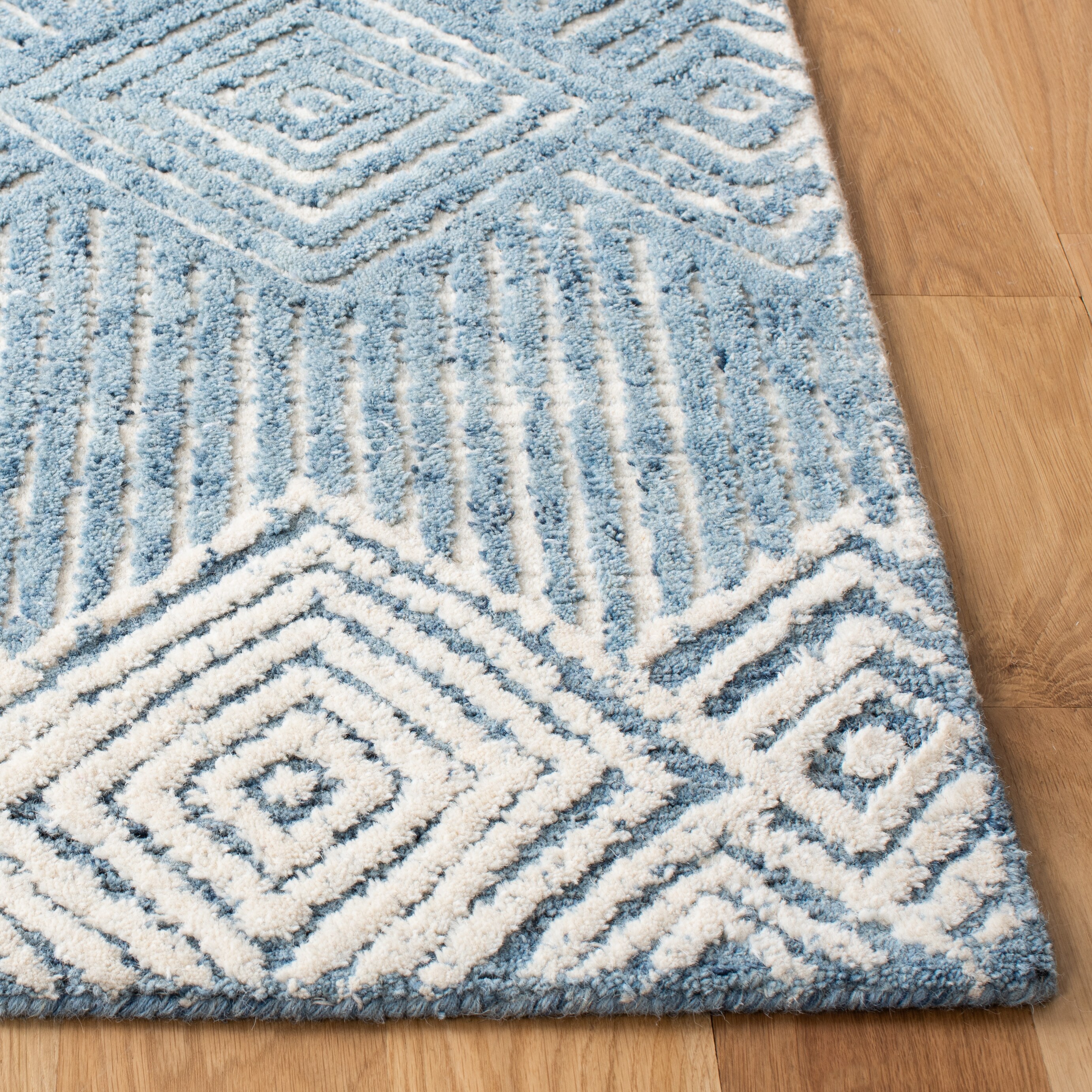 Hand-Tufted Square Wool Rug in Blue and Ivory - 6'x6'