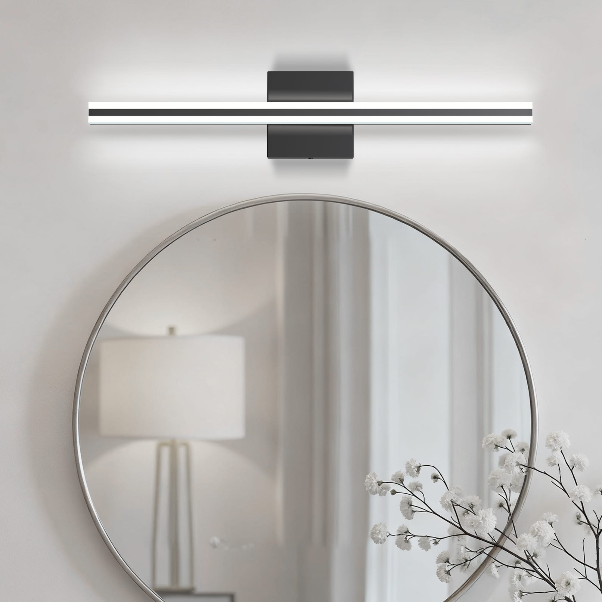 DORESshop 24 in Matte Black Modern Vanity Lights 12W Dimmable LED Light Strip with Acrylic 6000K Bright White for Bathroom Bedroom Dressing Room