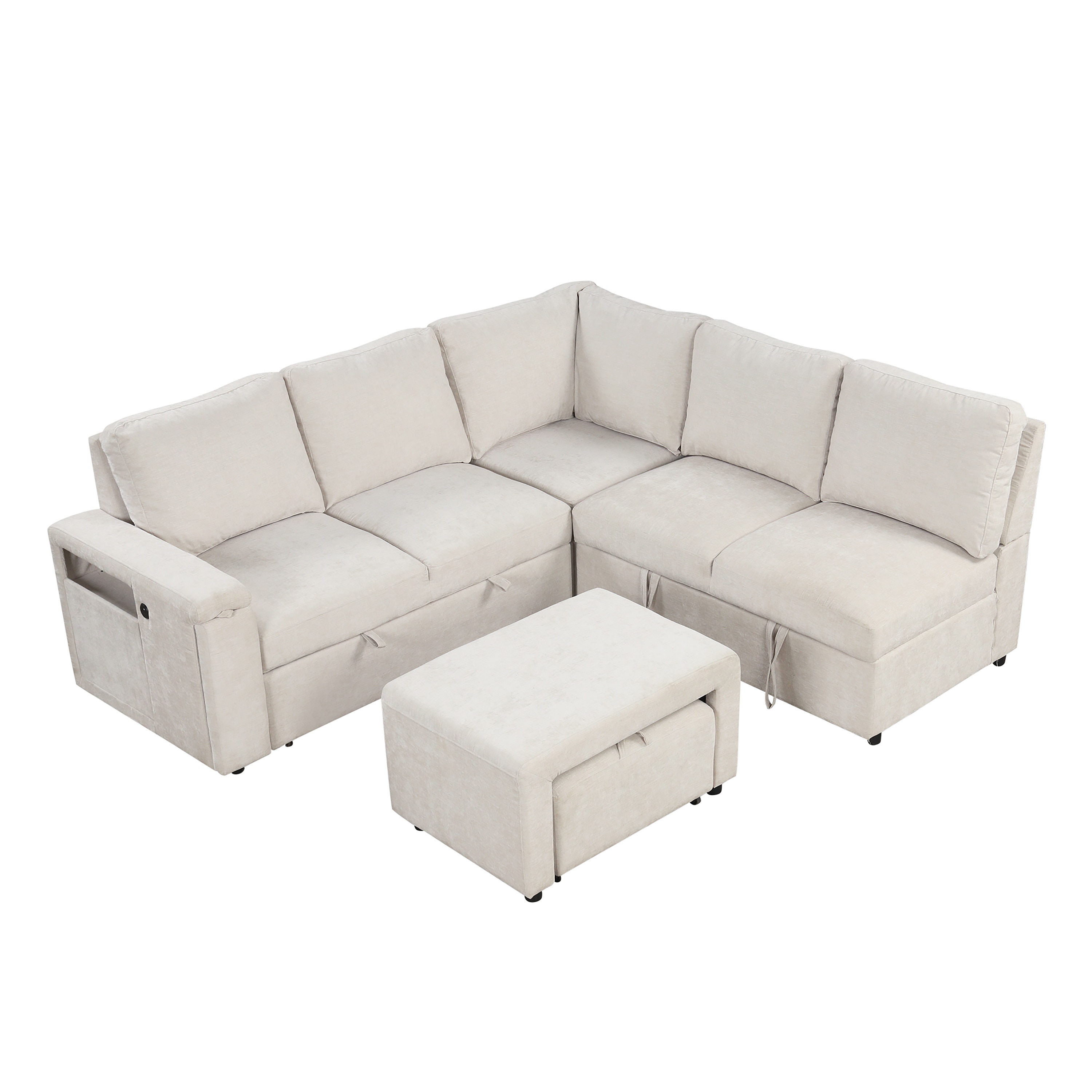 Sumyeg - 82.7-in W Modern Beige Chenille 4-seater Storage Sofa