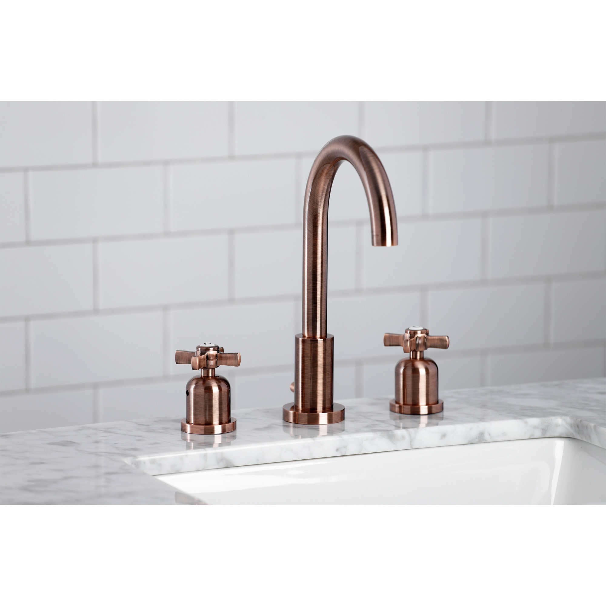 Kingston Brass WLFSC892ZXAC Millennium Antique copper Widespread 2-handle High-arc Residential Handle Bathroom Sink Faucet with Drain