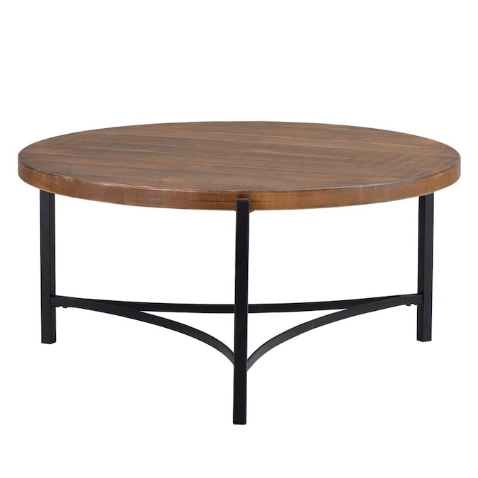 Casainc Round Coffee Table Industrial, Round Coffee Table Metal Base Wood Top