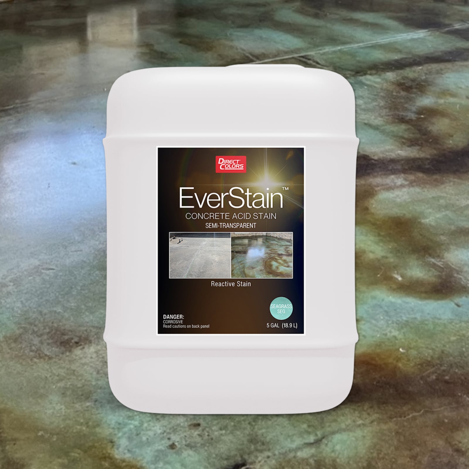 Direct Colors DC-CAS-SEG-5GAL EverStain Concrete Acid Stain Seagrass Acid-based Ready-to-use Concrete etching stain ( 5-gallon )