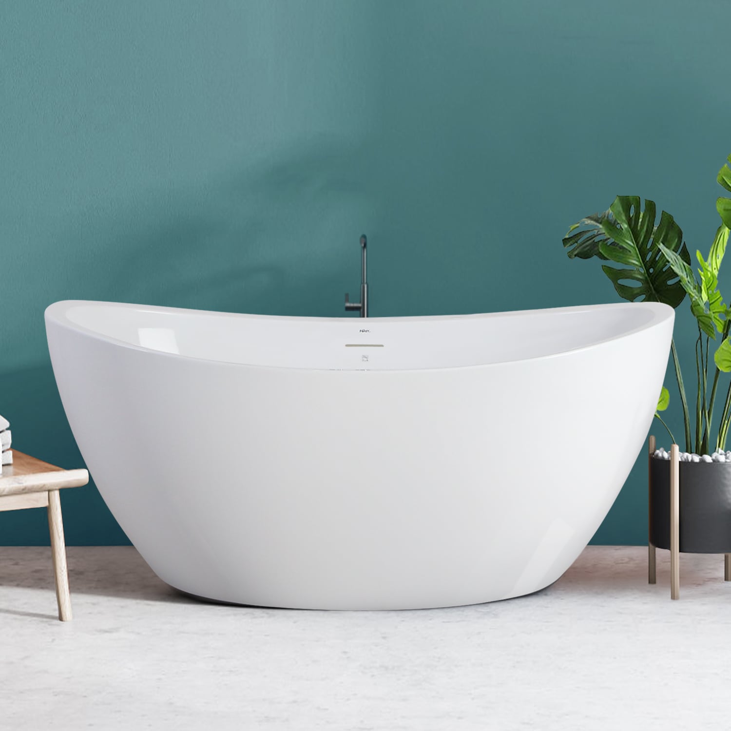 FerdY FERDY-02588-1500-BN Naha 31.10-in x 59.40-in White Acrylic Oval Freestanding Soaking bathtub with Drain ( Center Drain )