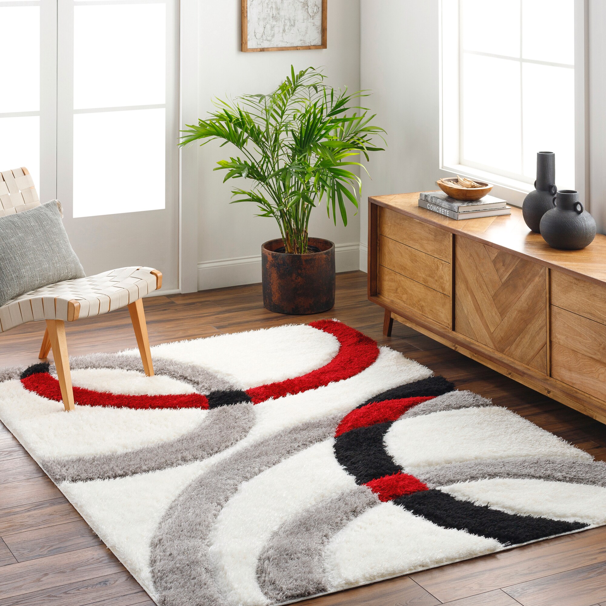 Livabliss BOG2306-71010 Bologna 8 x 10 (ft) Polyester Black/Red Rectangular Indoor Geometric Area rug