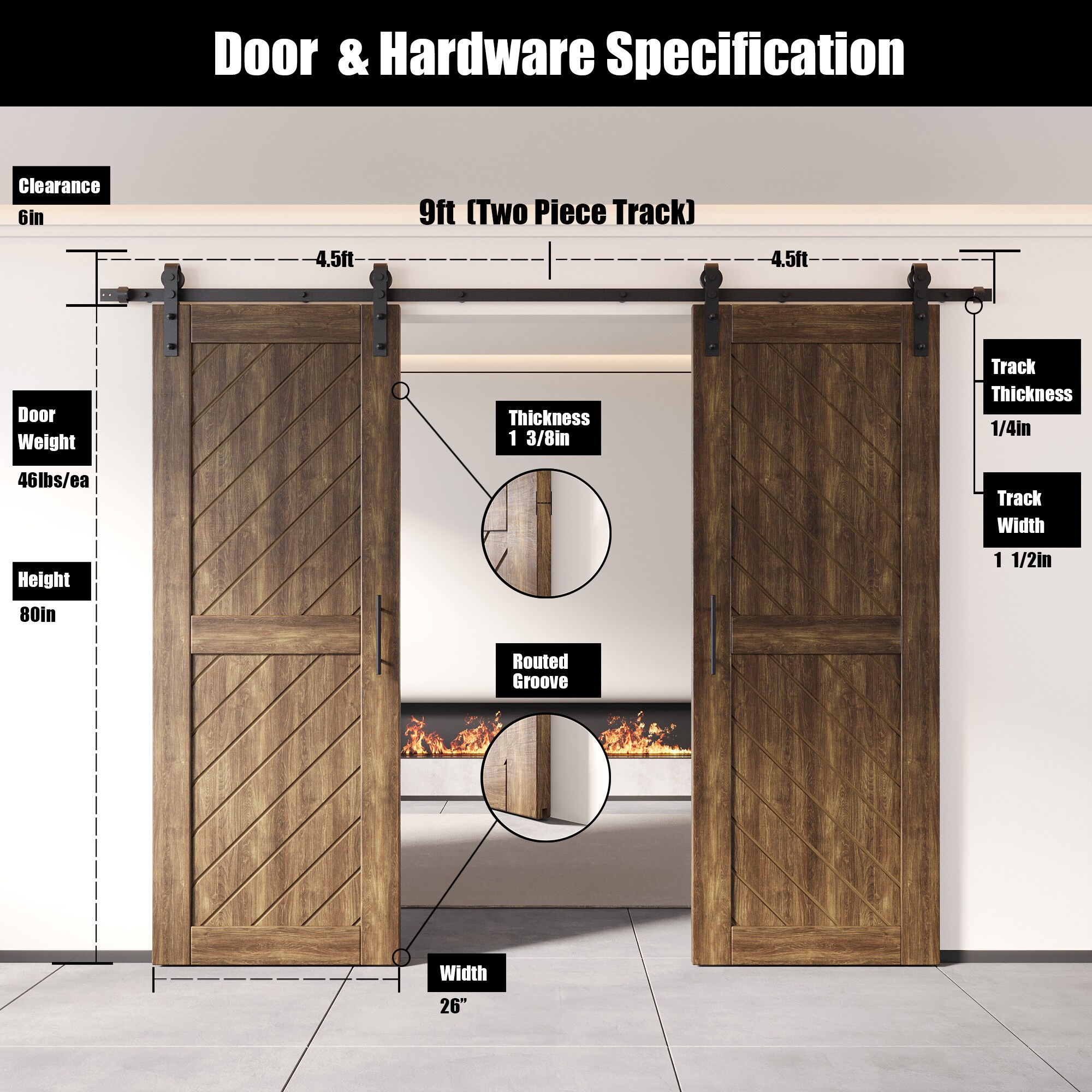 HOMACER YT2H108C-XT1-2680-WA Barn-Doors - View #2