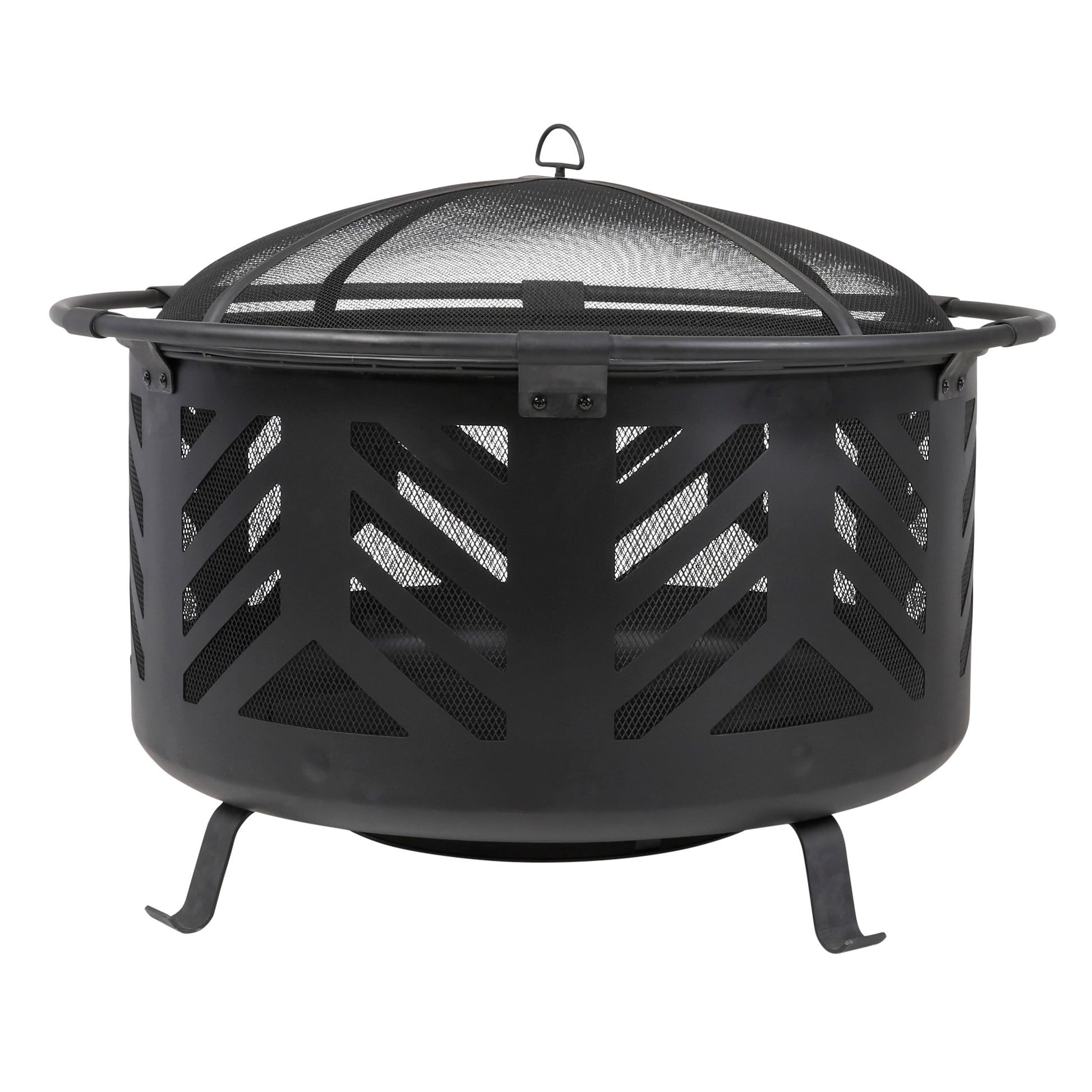 allen + roth 37.8-in W Black Steel Wood-Burning Fire Pit in the Wood ...