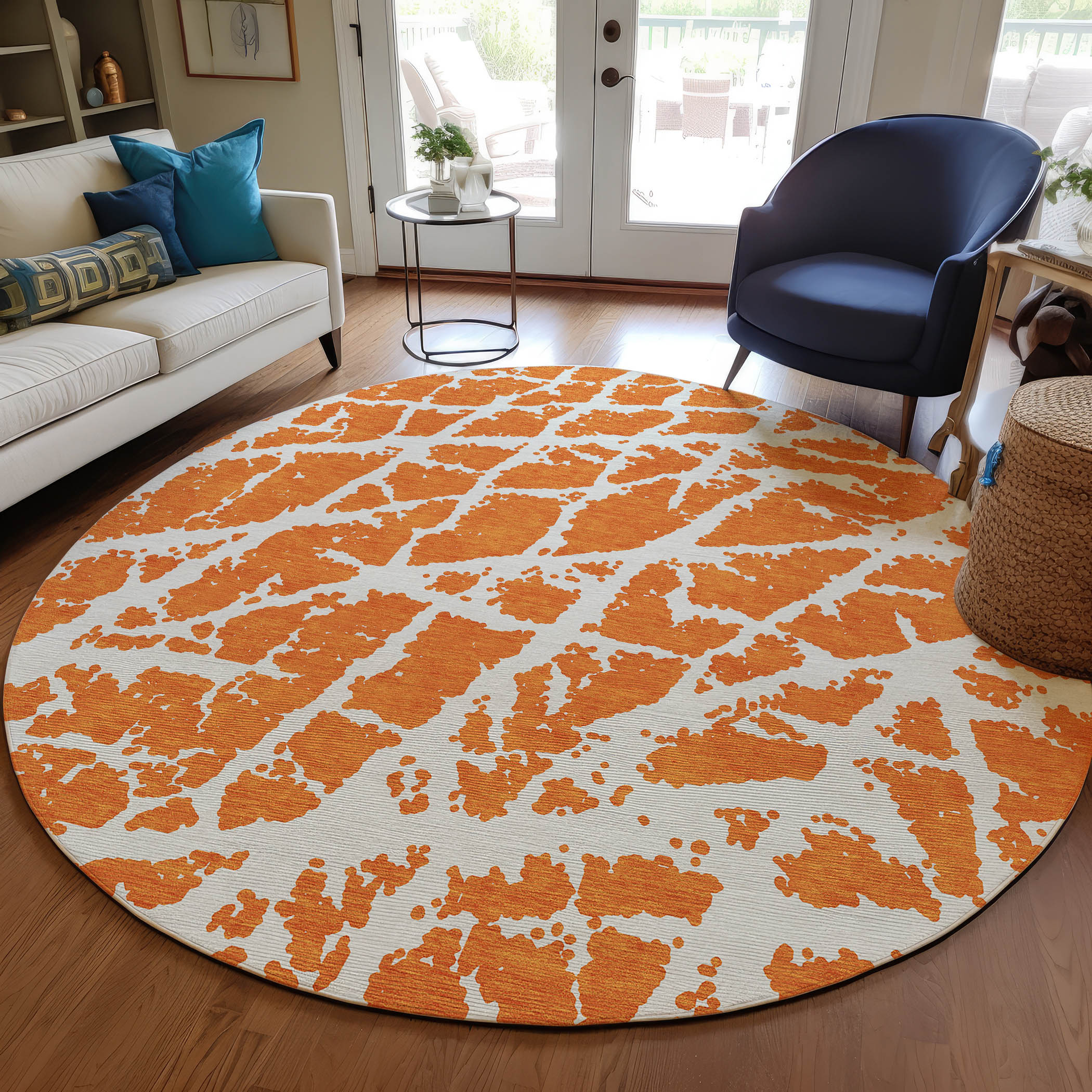 Addison Rugs ACN501OR8RO Chantille ACN501OR 8 x 8 (ft) Polyester Orange Round Indoor/Outdoor Abstract Machine washable Area rug