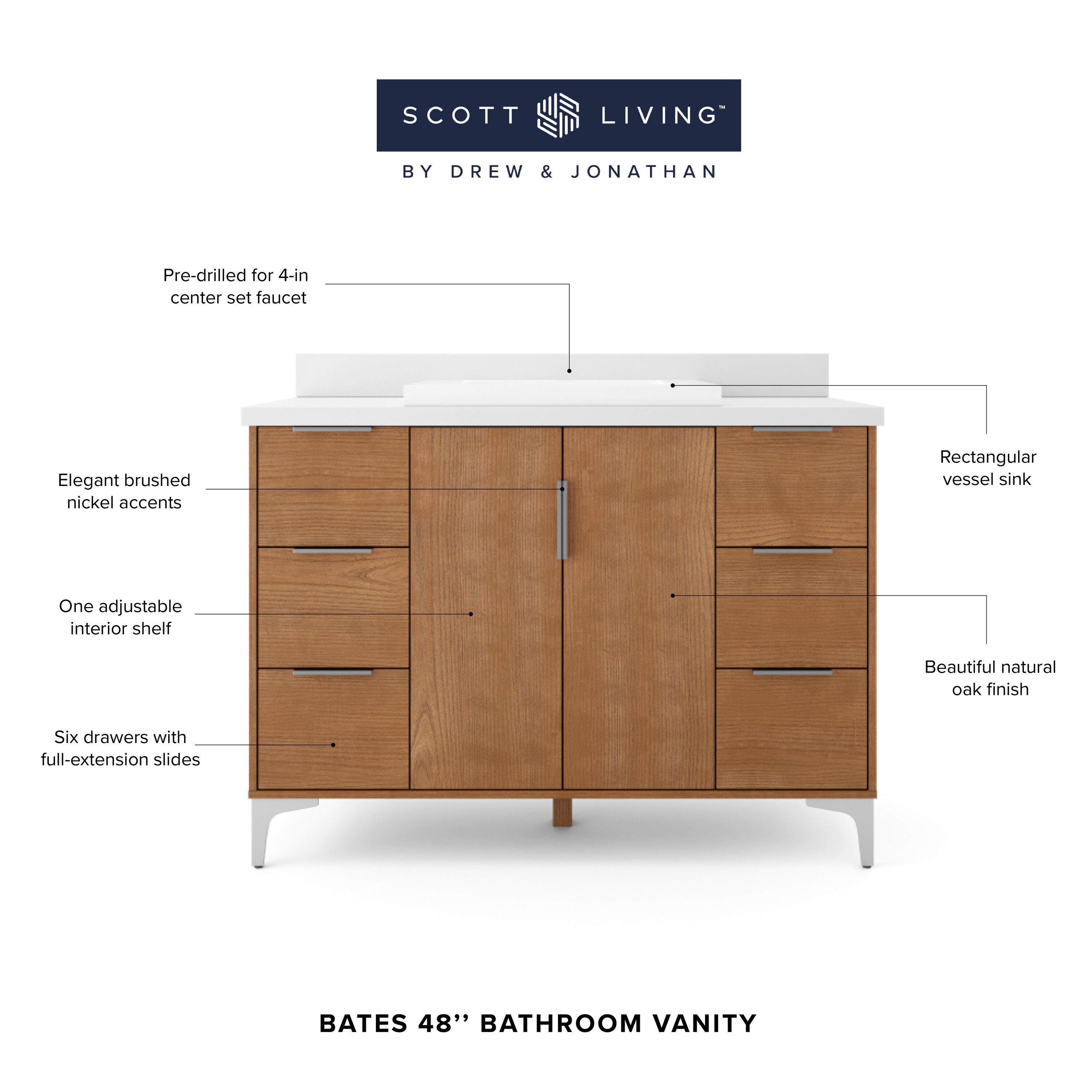 Scott Living Bates 48-in Light Oak Single Sink Bathroom Vanity with ...