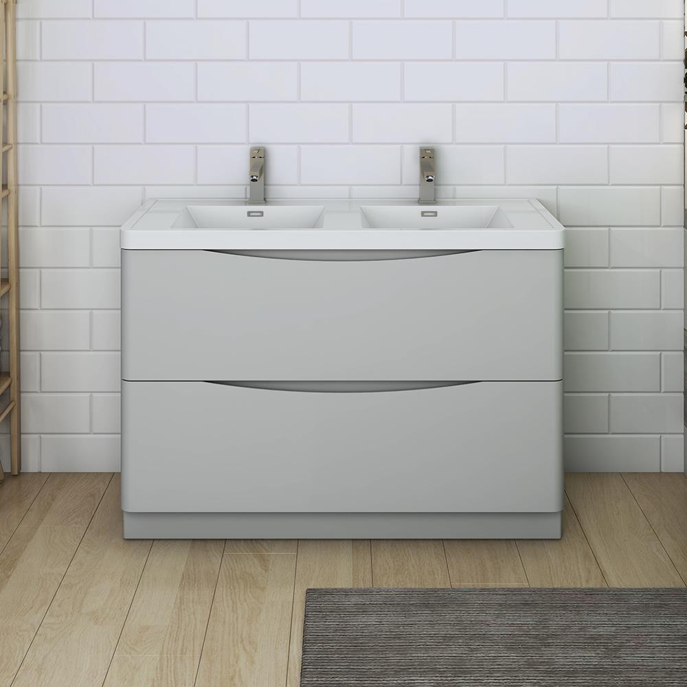 Fresca FCB9148GRG-D-I Tuscany 48-in Glossy Gray Double sink Bathroom Vanity with White Acrylic Top