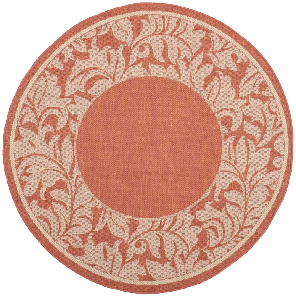 Safavieh CY2666-3202-7R Courtyard Mystic Borders 7 x 7 (ft) Loomed Polypropylene Terracotta/Natural Round Indoor/Outdoor Floral/Botanical Coastal Area rug