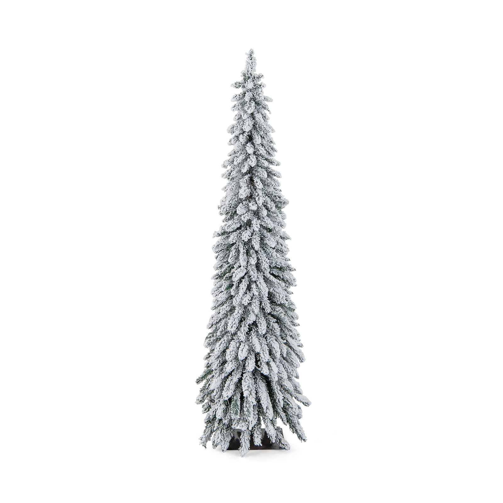 Slickblue 5/6 ft Pre Lit Green Artificial Christmas Tree with Snow Flocked LED Lights and Metal Stand for Home Decorations