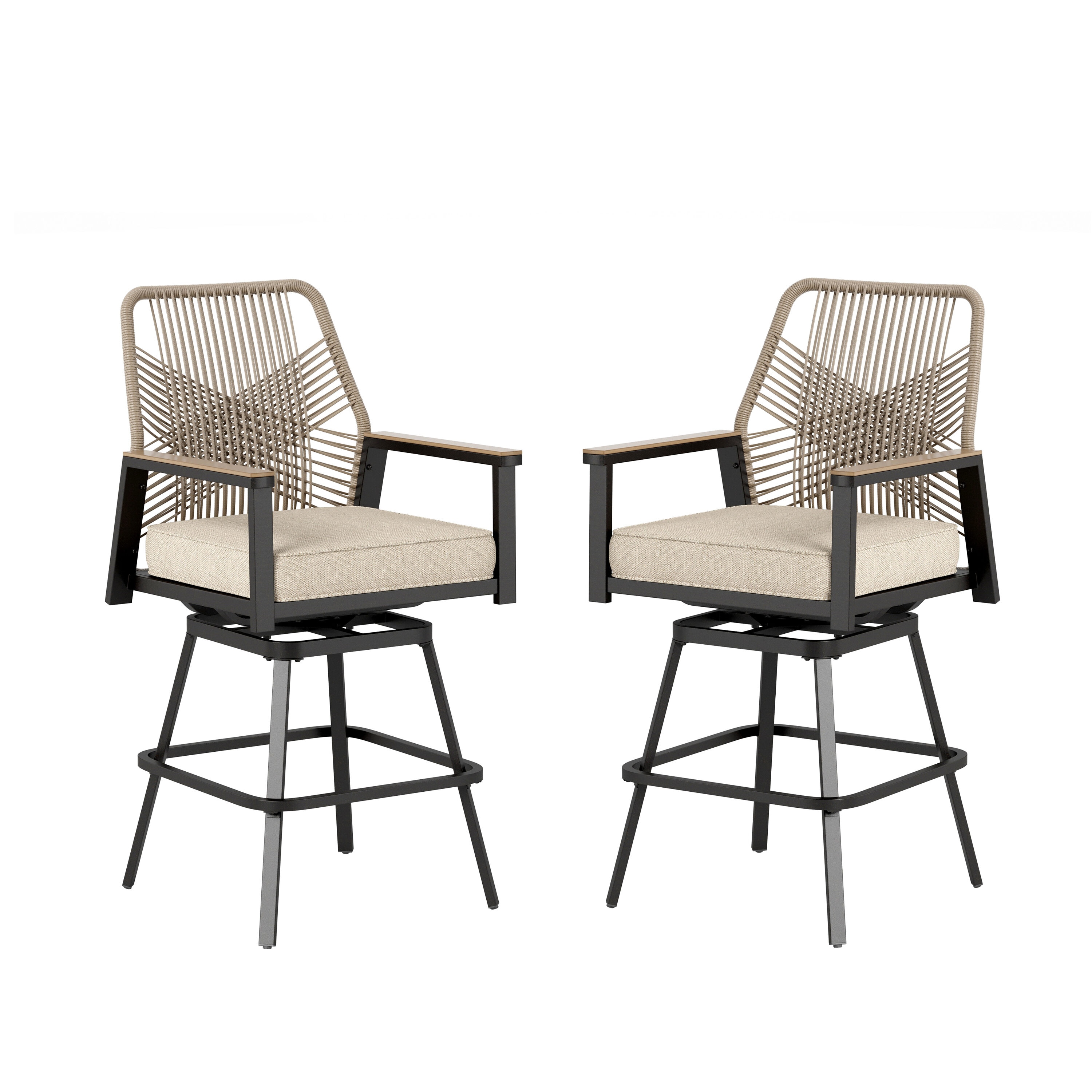Sunshine Valley - Outdoor Patio Chairs Set of 2 Wicker Black Steel Frame Swivel Dining Chair with...