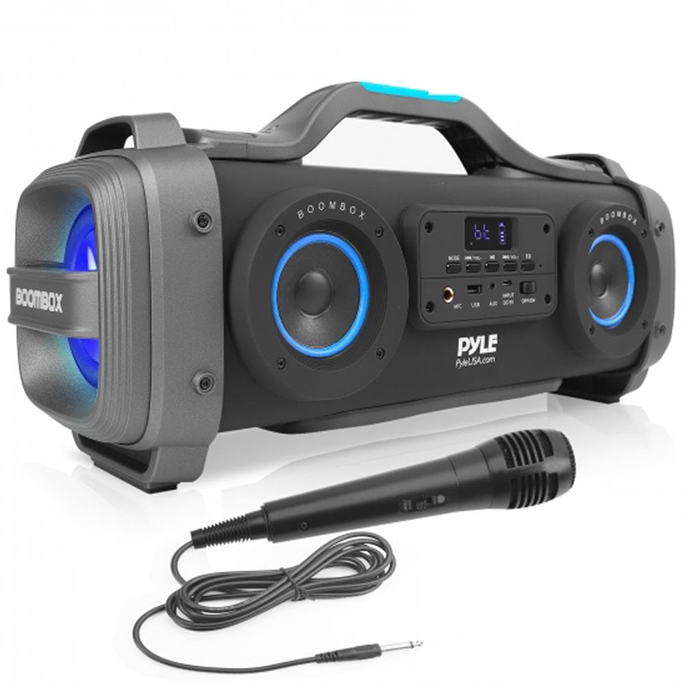 Pyle  Portable Bluetooth Speaker with Karaoke FM Radio RGB Lights and Rechargeable Battery