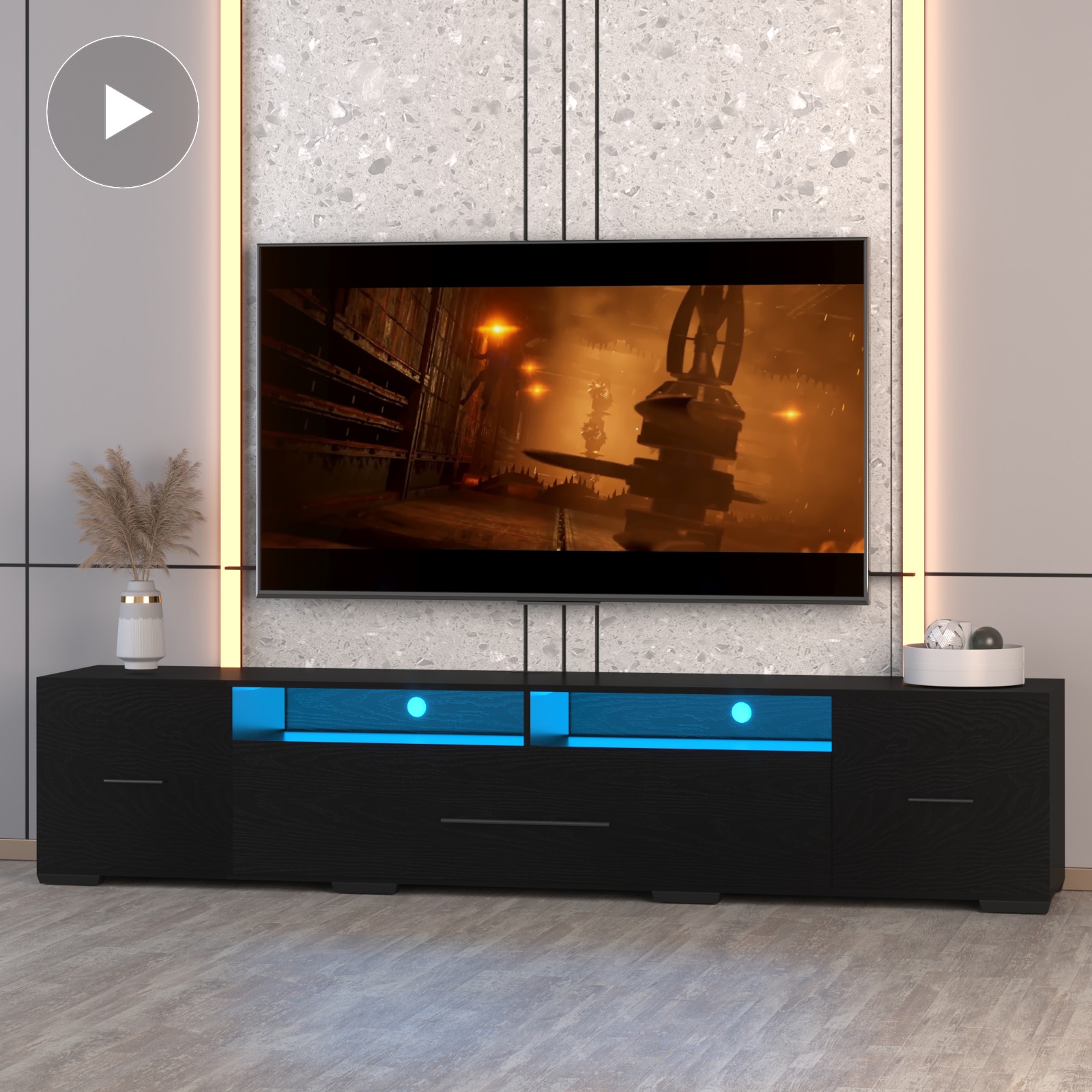 Lycvki TV-7 Traditional Black TV cabinet Integrated TV Mount ( Accommodates TVs up to 85-in )