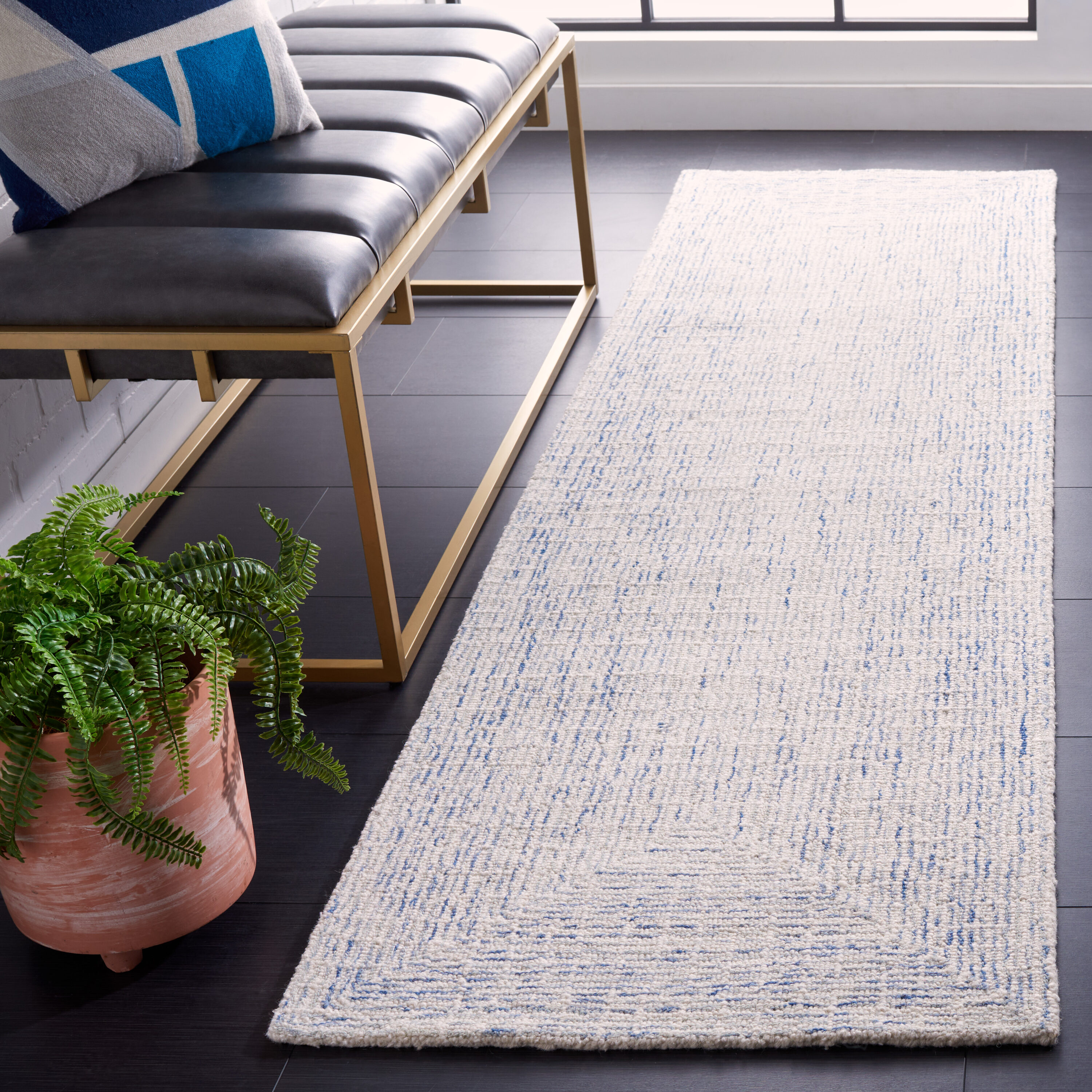  Abstract 480 Blue/Ivory Contemporary 2ft-3in x 8ft Runner Rug
