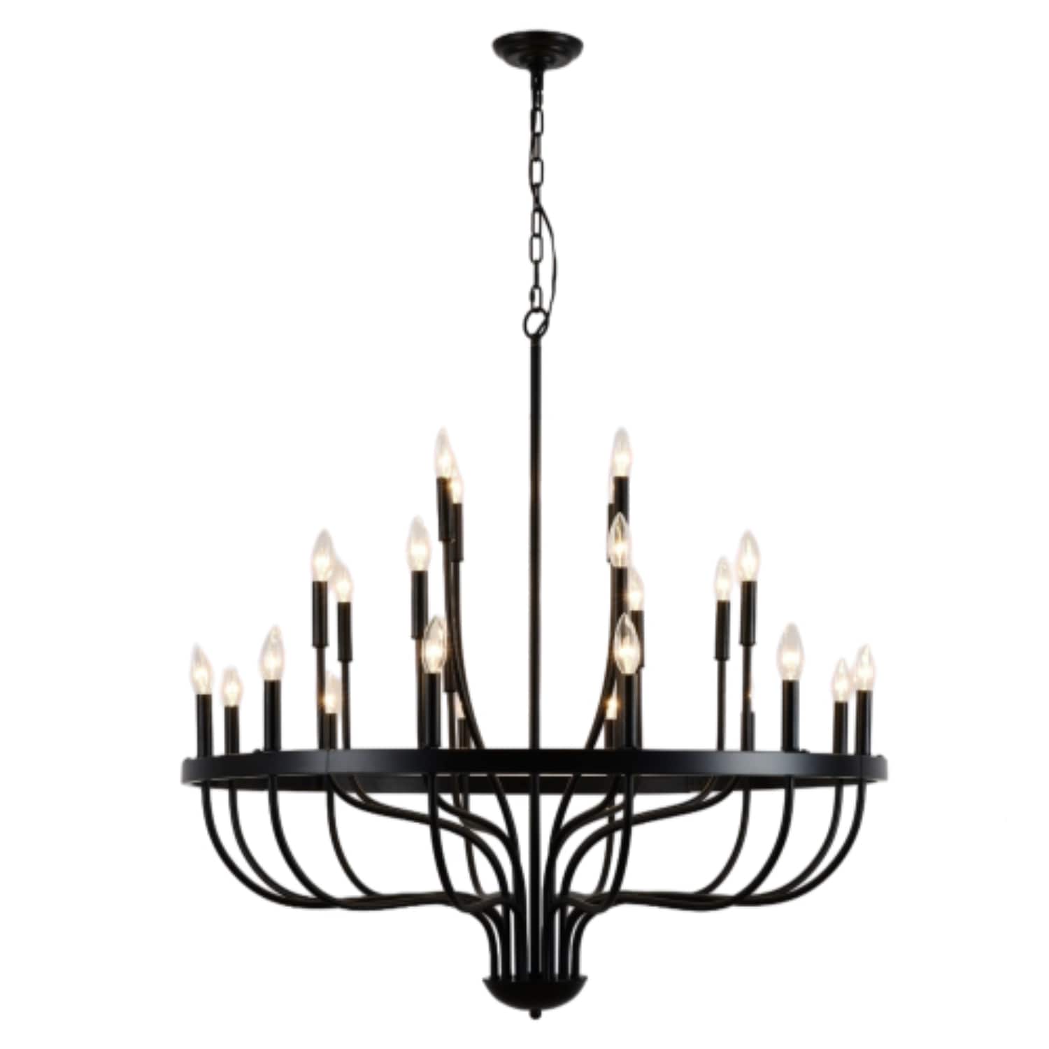ZHLLMQ 24-Light Matte Black Finish Modern Farmhouse Candle Style Iron Chandelier