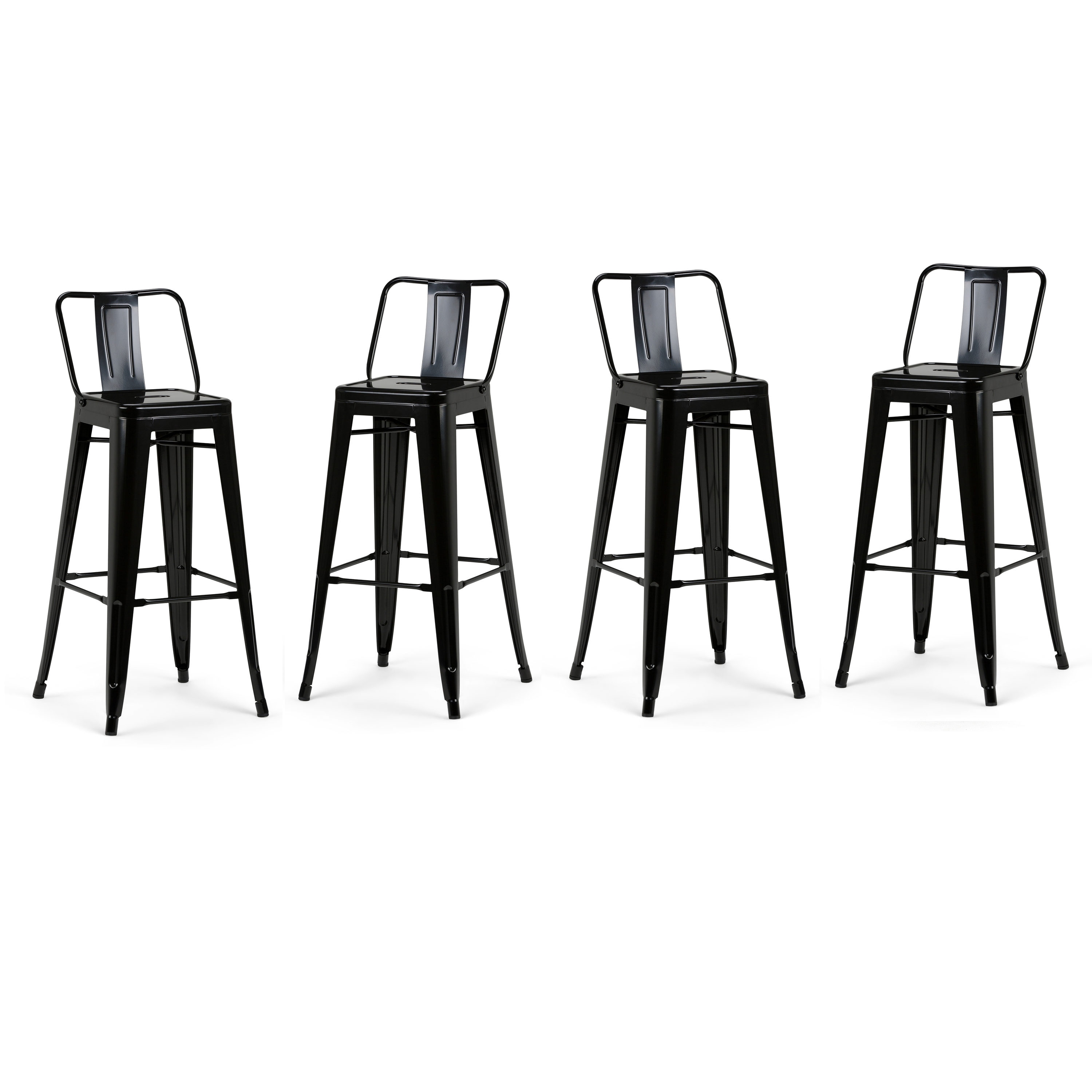 Simpli Home AXCRAY30-04-GBL Rayne 4 -Set Black 30.2-Inches H Bar height Square seat Metal Bar Stool and Back