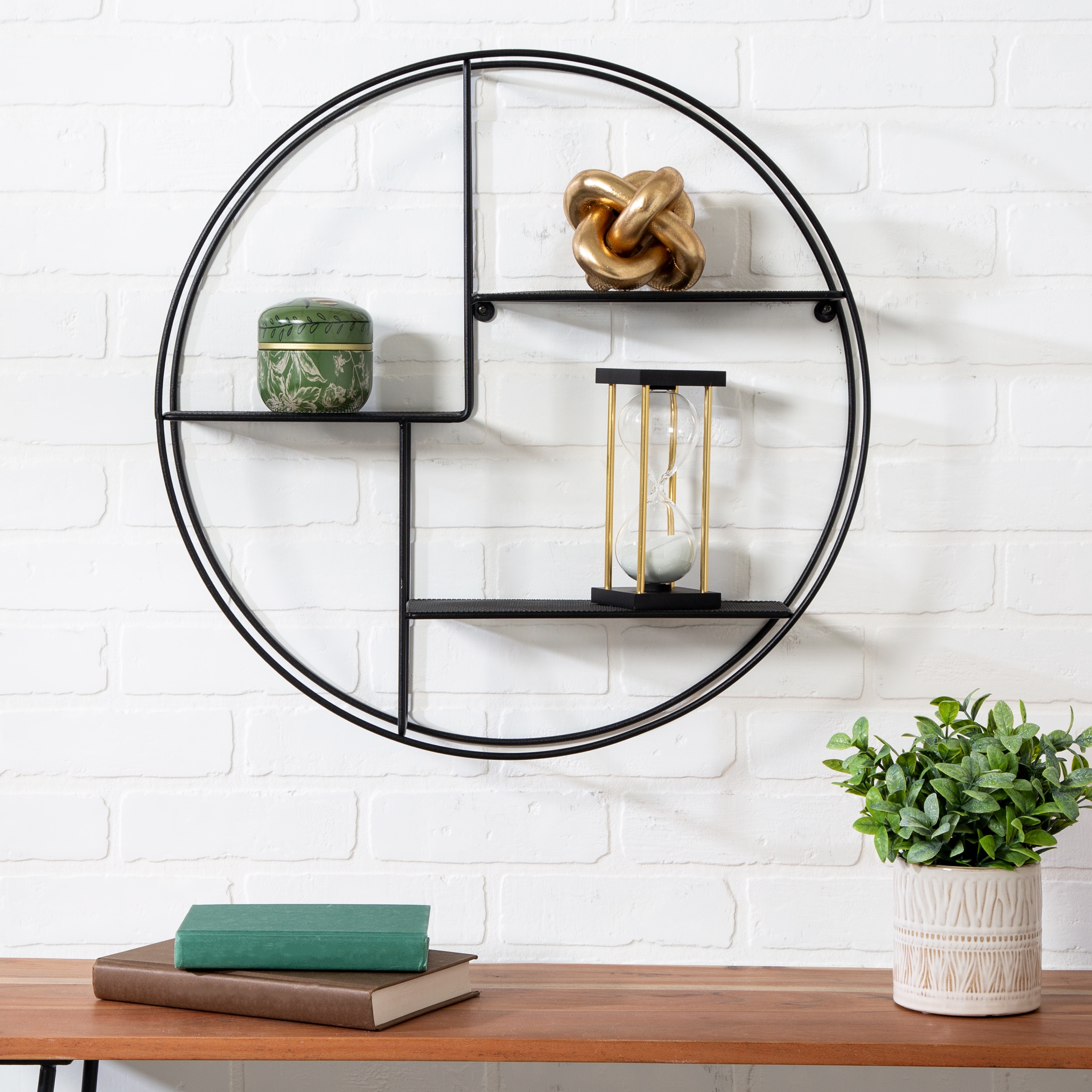 Marlow 21.65" Black Steel Floating Round Wall Shelf