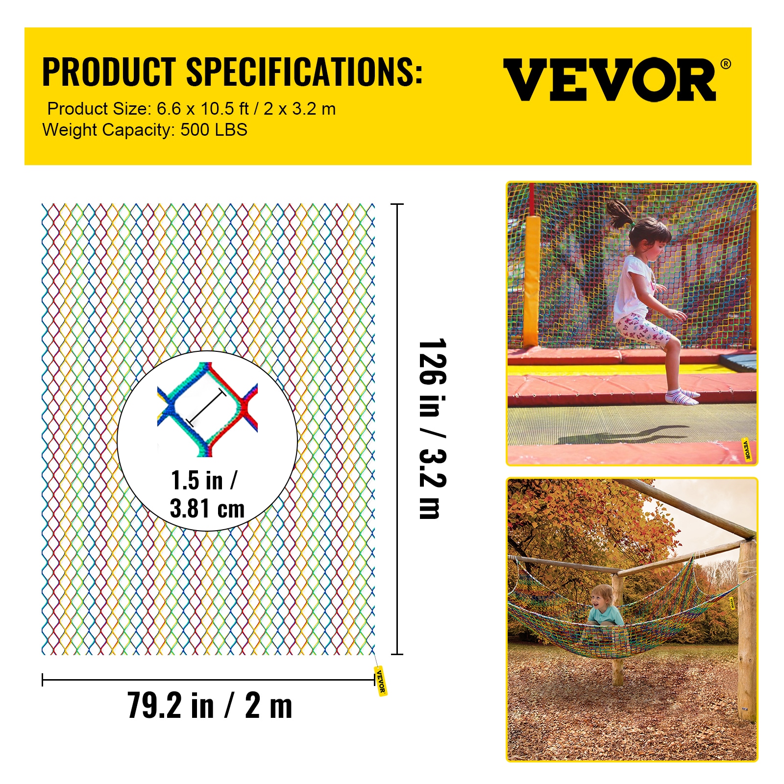 VEVOR Playground Climbing Cargo Net Rope Commercial/Residential