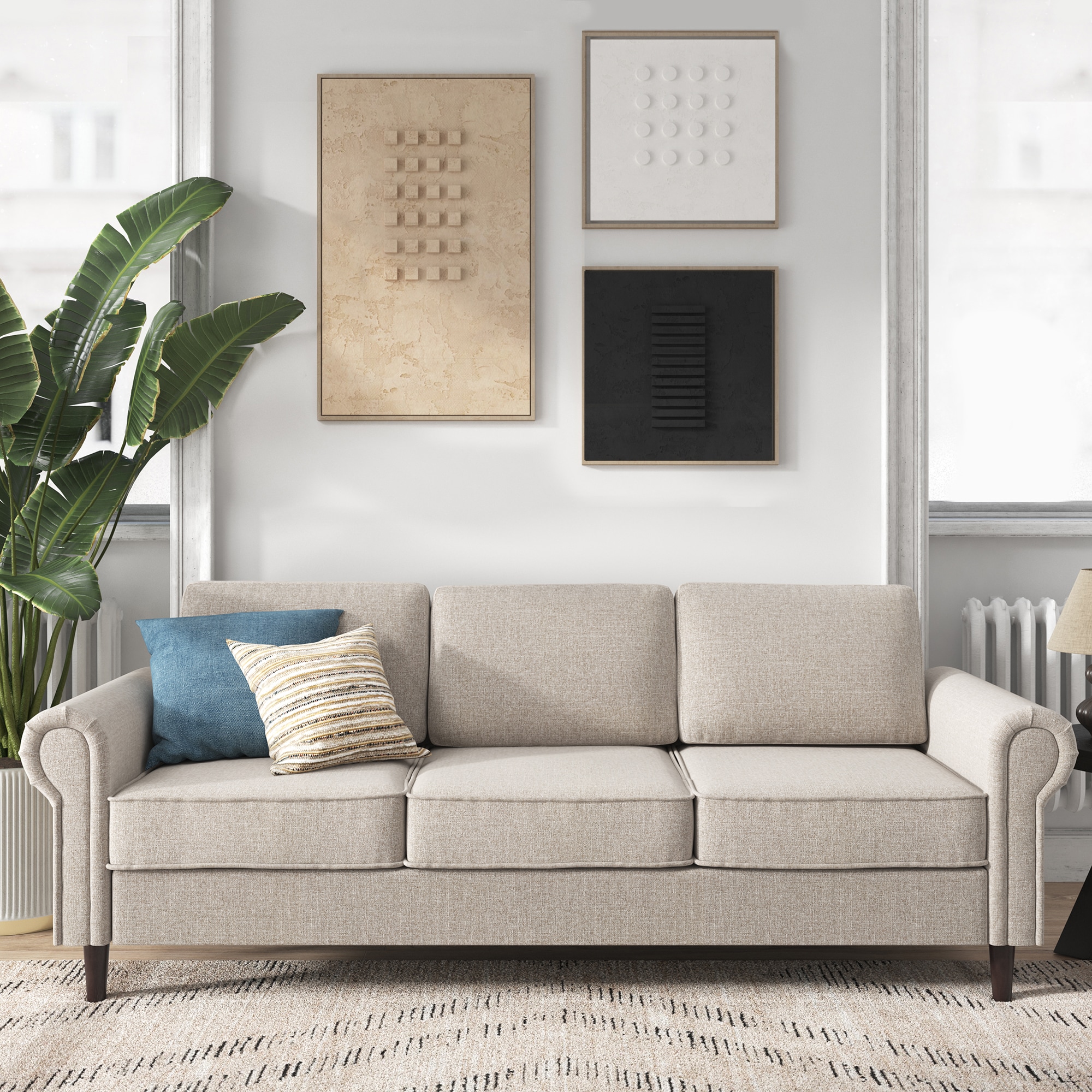 Zinus GLO-AAALQ-30B 80-Inches Modern Oatmeal Beige 3 -seater Sofa