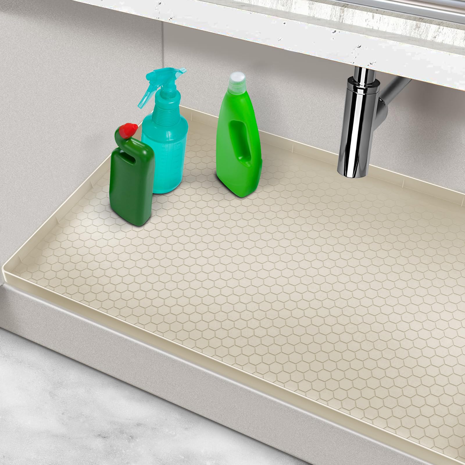 Numhew 34in W x 22in D 1-Mat Beige Under Sink Protector