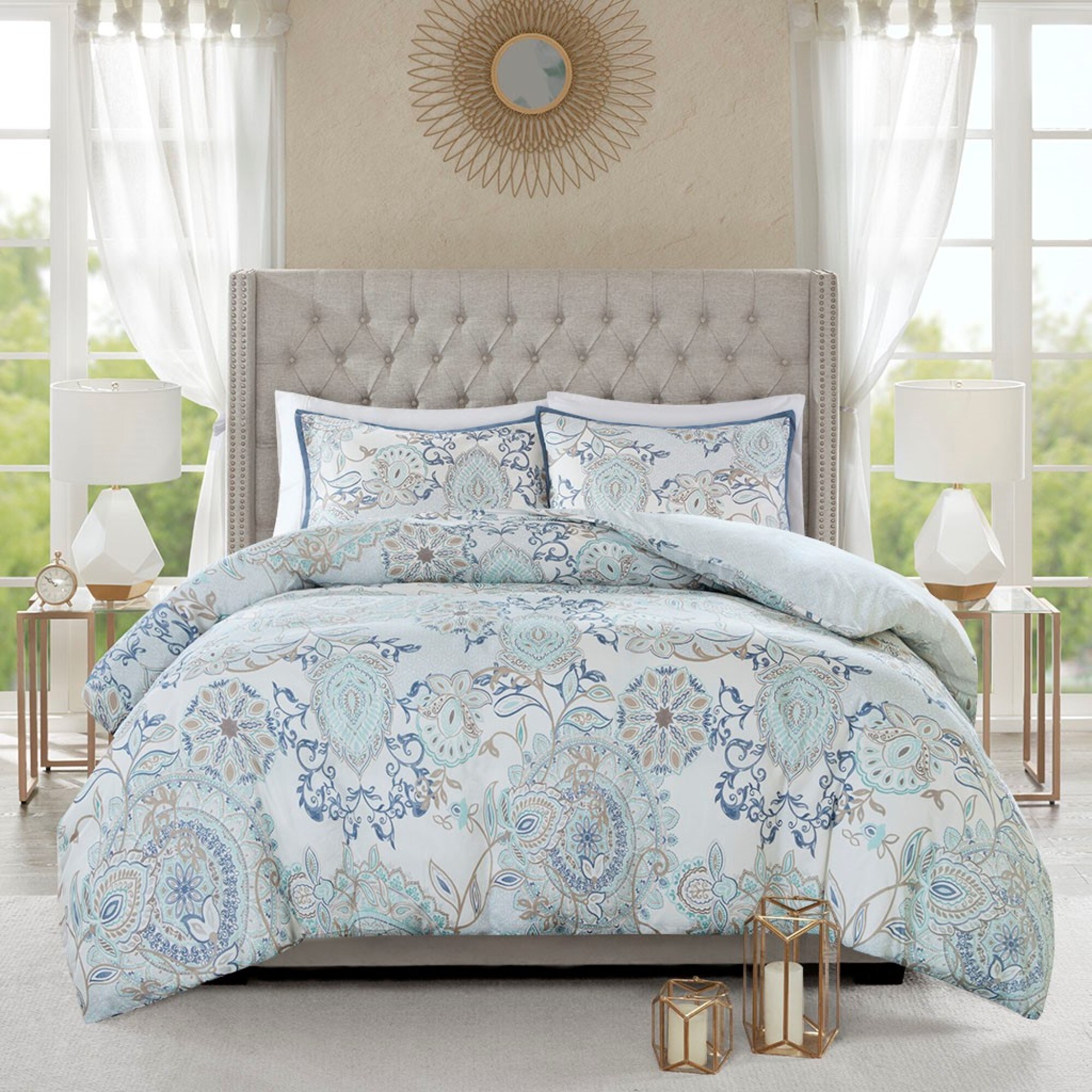 Roomfitters  Full/Queen 3Piece Cotton Floral Printed Reversible Duvet Cover Set Multicolor