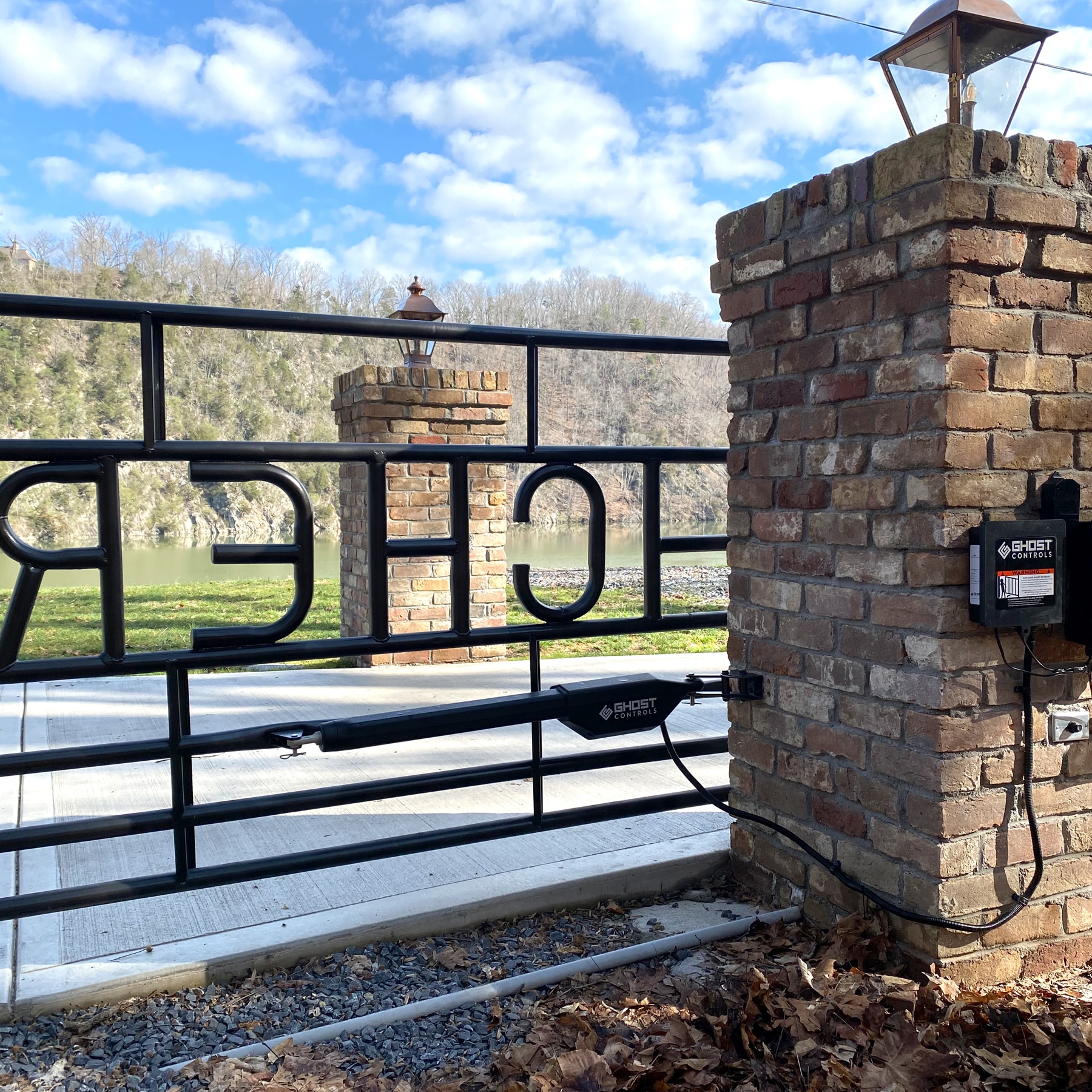 Ghost Controls® HDP1 Automatic Gate Opener Kit for Column Mounted and Decorative Driveway Swing Gates with Gate Opener Remote - Solar Gate Opener Capable - Manor Series