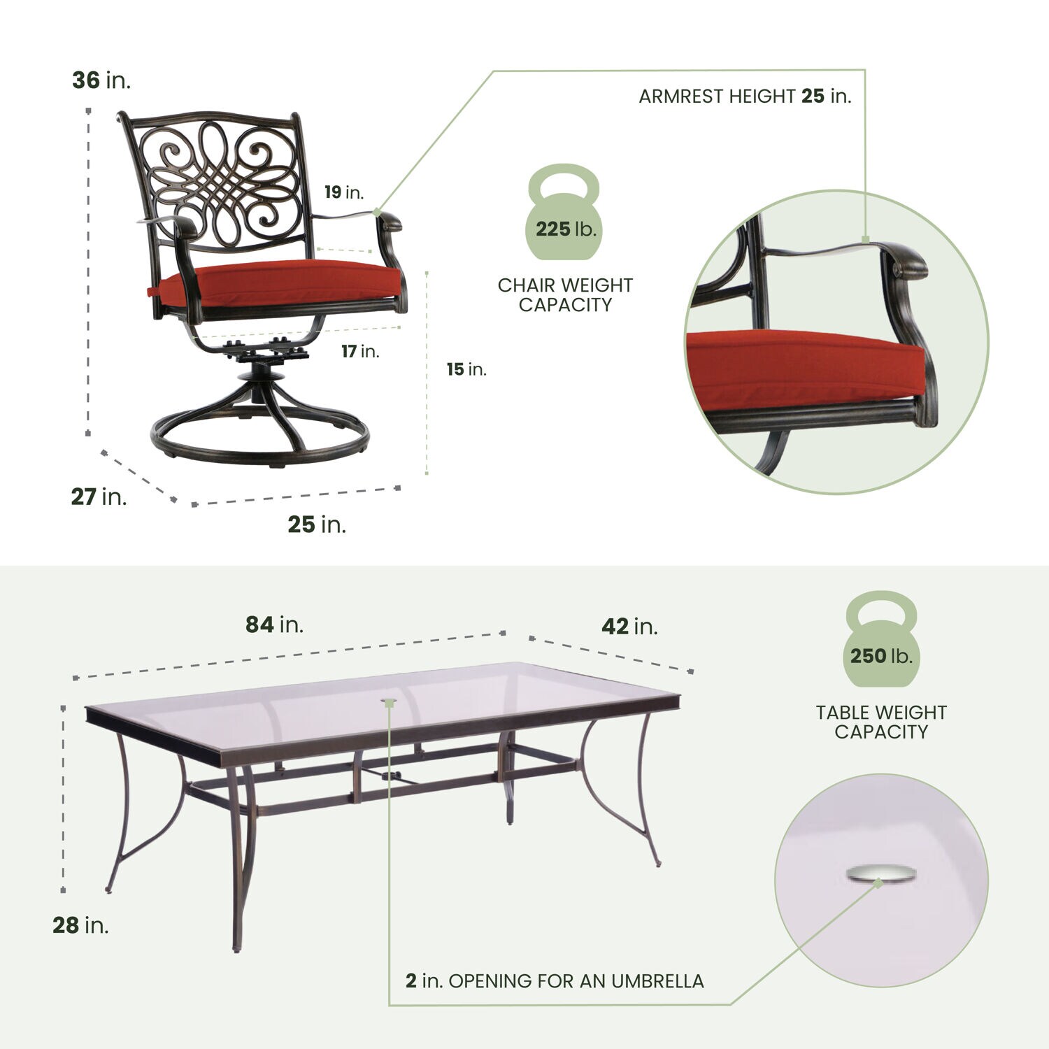 Elegant 8-Person Tempered Glass-Top Outdoor Dining Set with Red Cushions