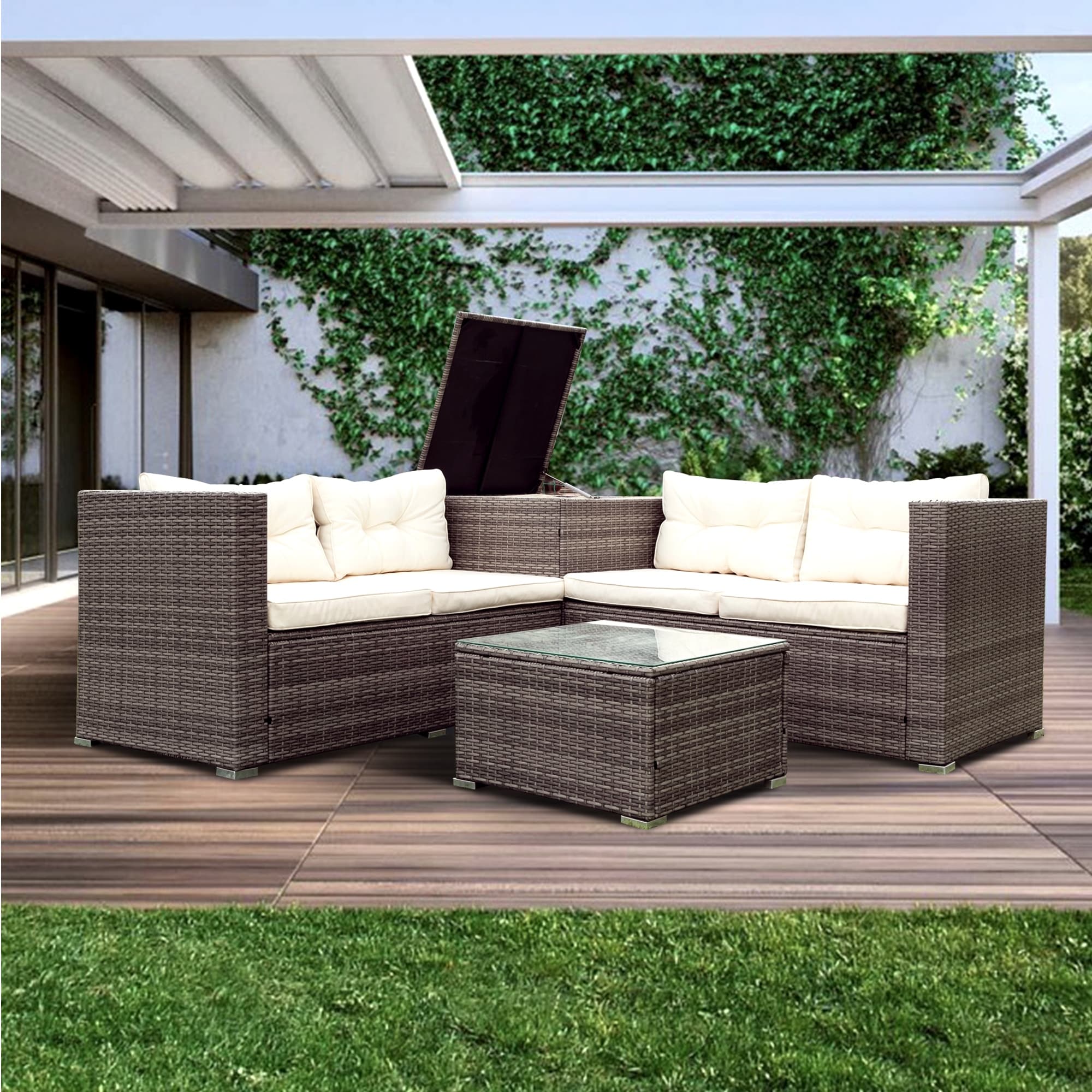 Forclover E3FW-032BE 4 -Piece Rattan with White Cushions