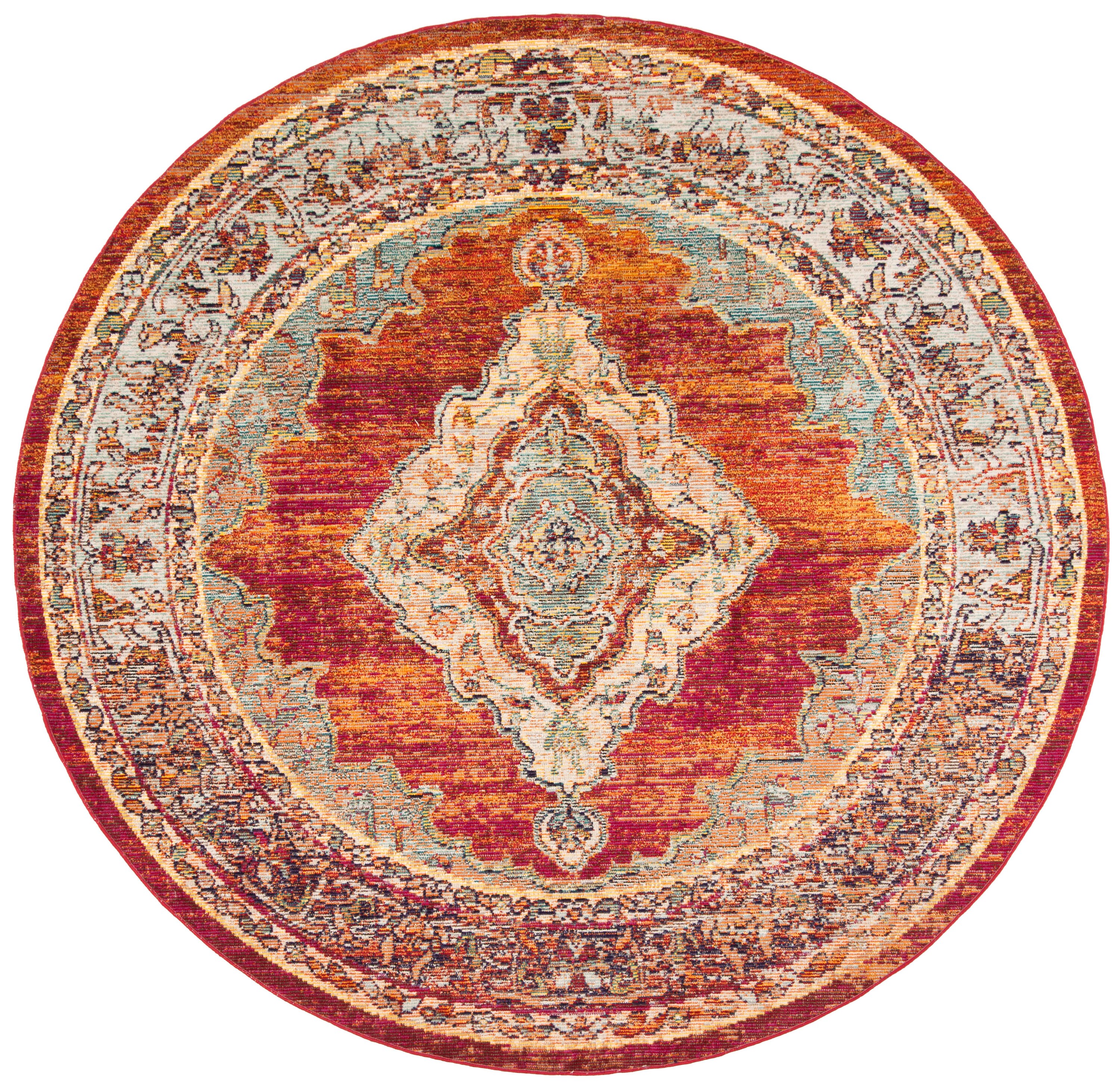 Safavieh CRS500A-7R Crystal Emory 7 x 7 (ft) Tufted Polypropylene Orange/Light Blue Round Indoor Distressed/Overdyed Vintage Area rug