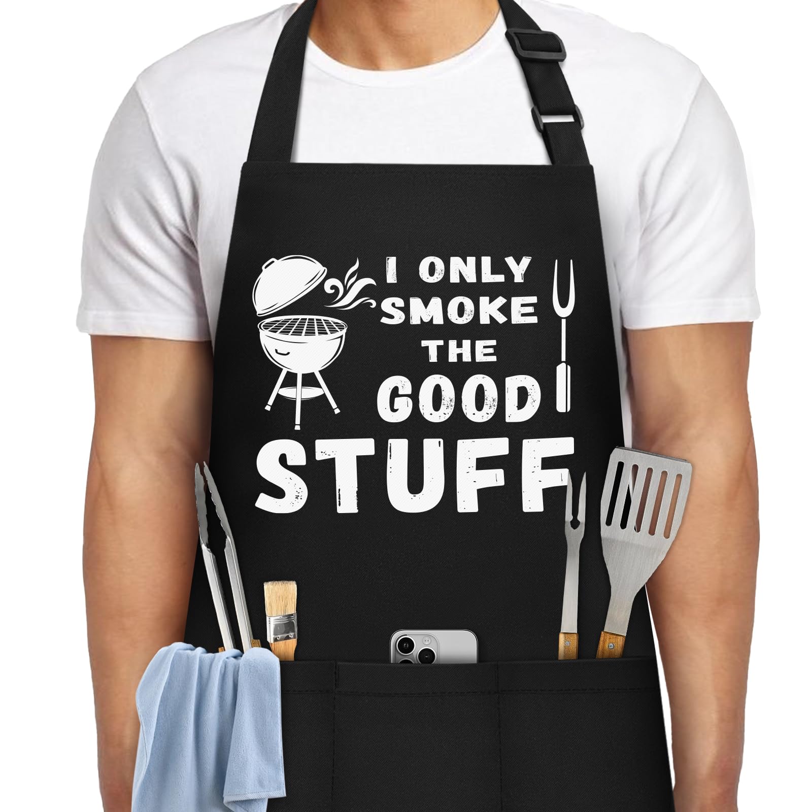 DHMHD  Funny Apron for Men with Three Pockets Adjustable Neck and Waist Straps Waterproof Polyester Cotton Cooking Grilling BBQ Apron Gift for