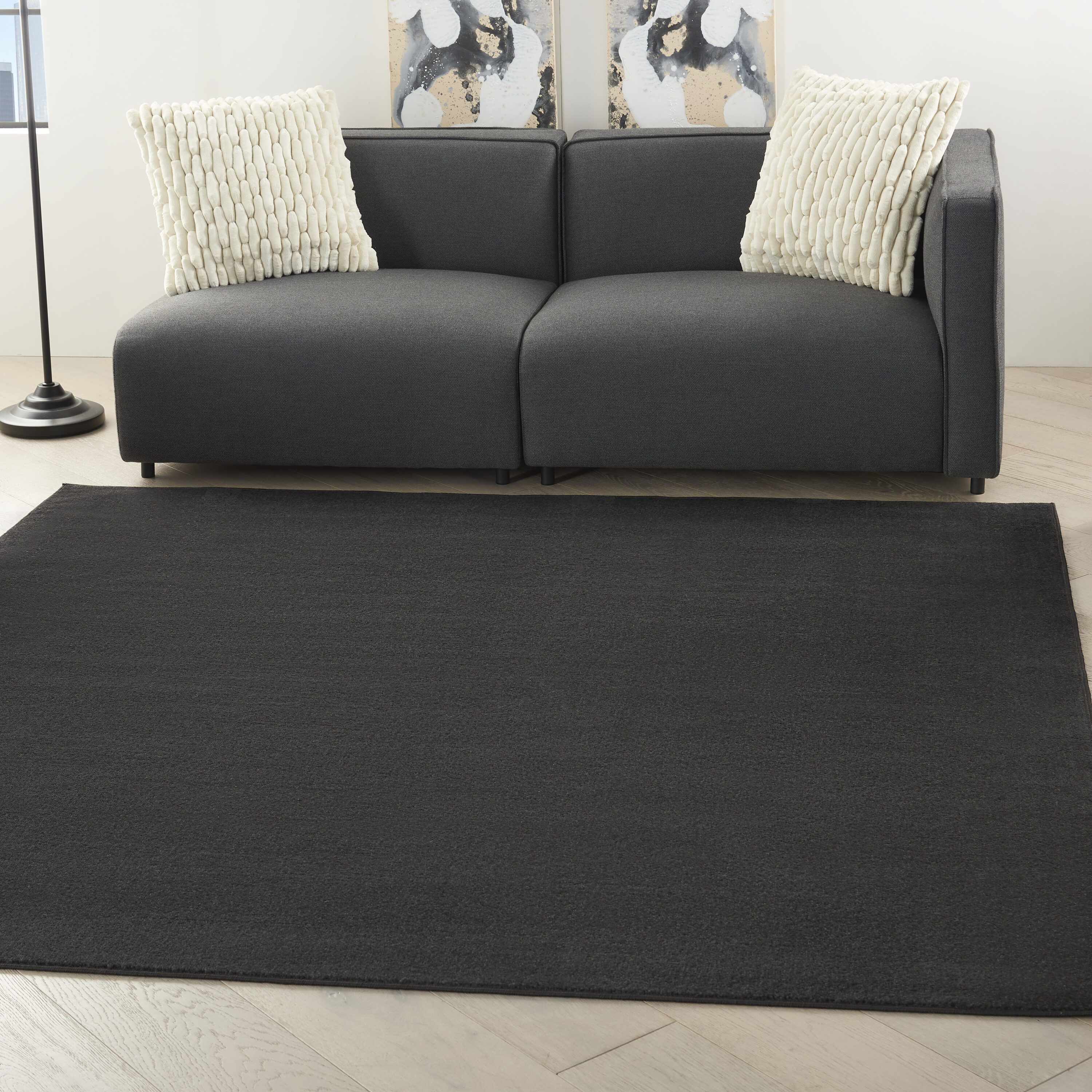 Nourison 099446821812 Essentials 7 x 7 (ft) Loomed Polypropylene Black Square Indoor/Outdoor Solid Area rug