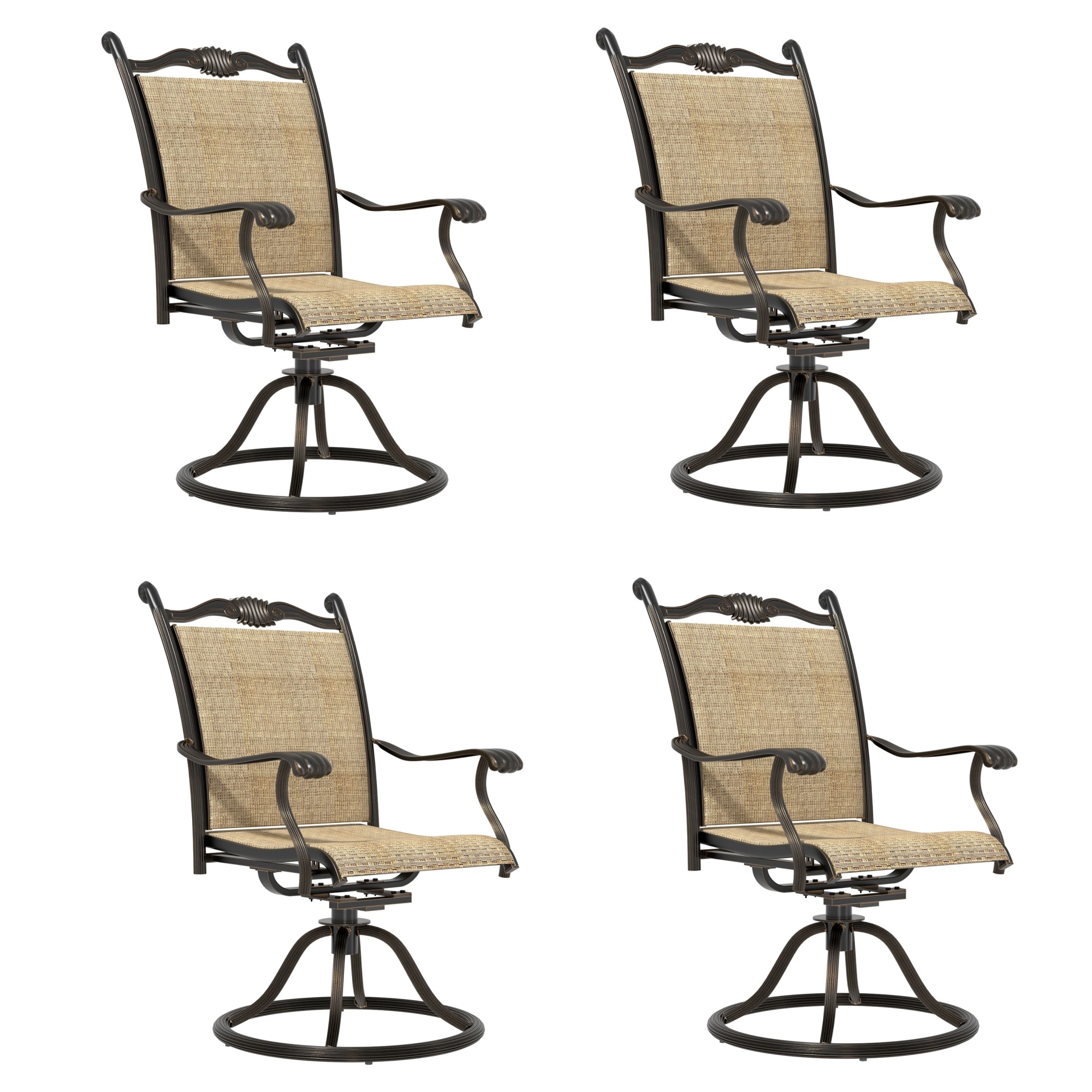 Mondawe MOLQ153R-2 Aluminum Set of 4 Bronze Aluminum Frame Swivel Dining Chair with Tan Woven Seat