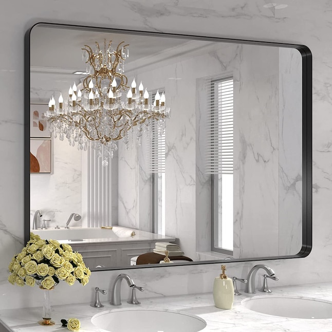 waterpar 48-in x 36-in Black Bathroom Vanity Mirror in the