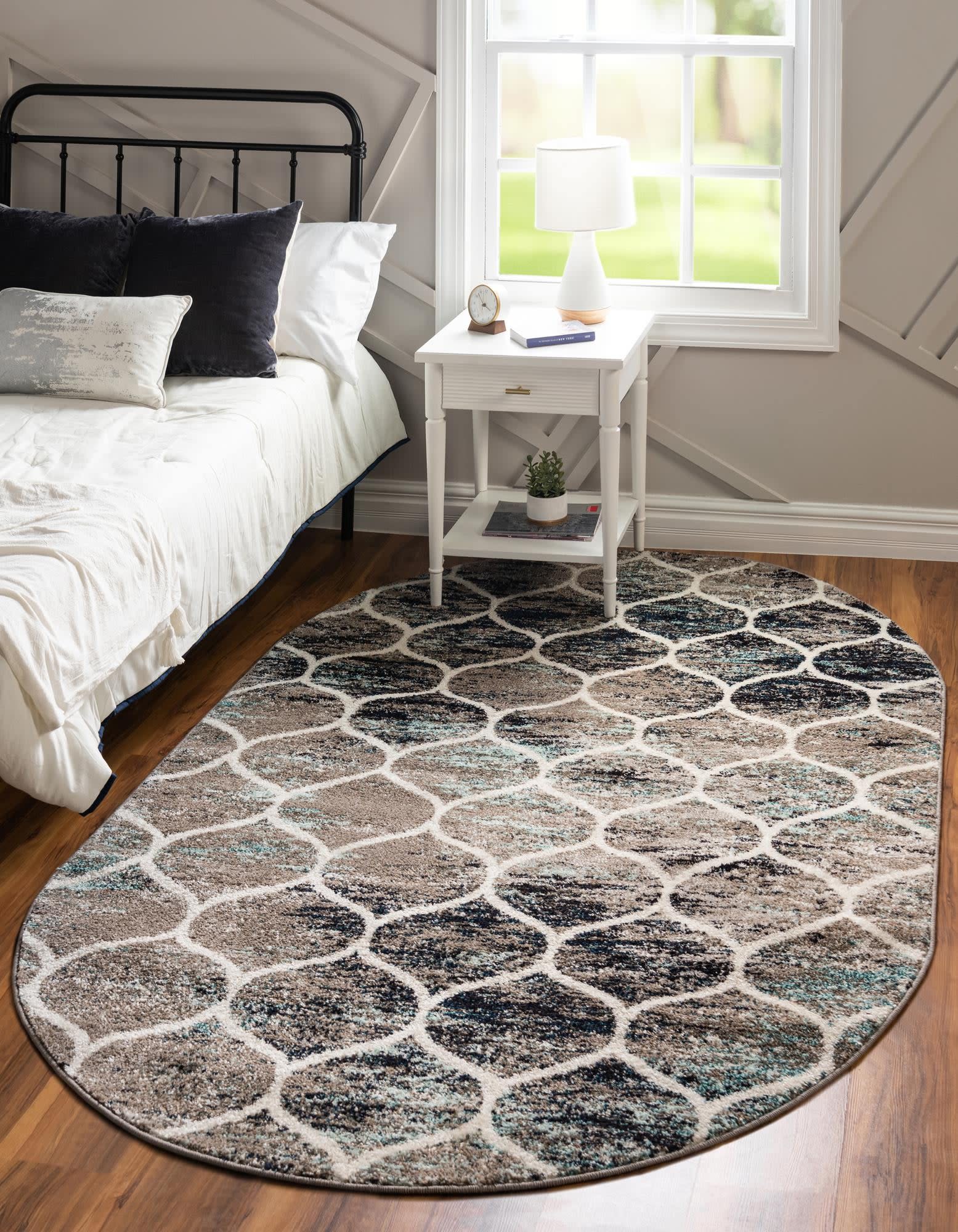 Unique Loom 3151739 Trellis Frieze 4 x 6 (ft) Loomed Polypropylene Blue Multi Oval Indoor Trellis Area rug