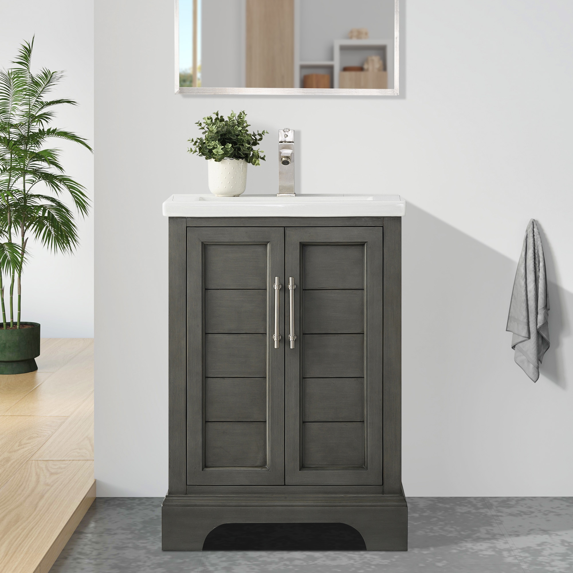 Vanity Art VA5024-SG Vannes 24-in Silver Grey Undermount Single sink Bathroom Vanity with White Ceramic Top