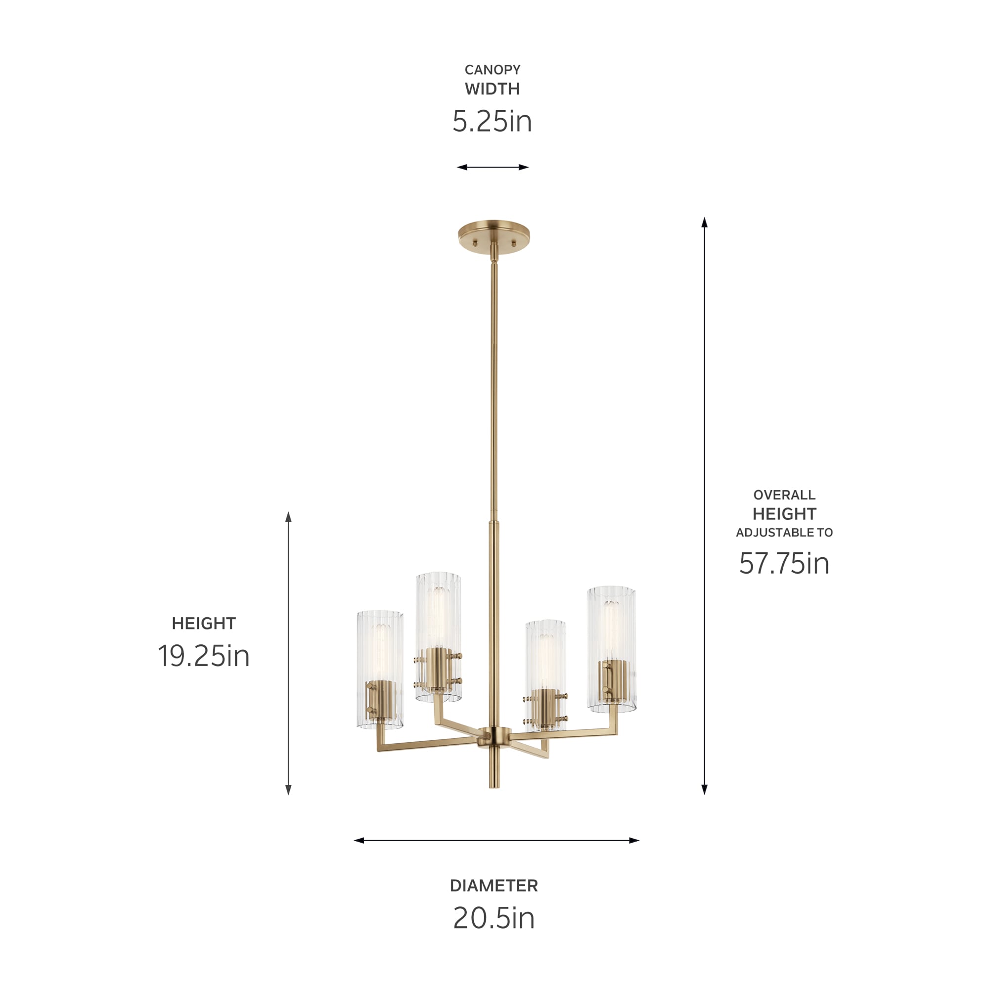 Champagne Bronze Mini Chandelier with Clear Fluted Glass Shades
