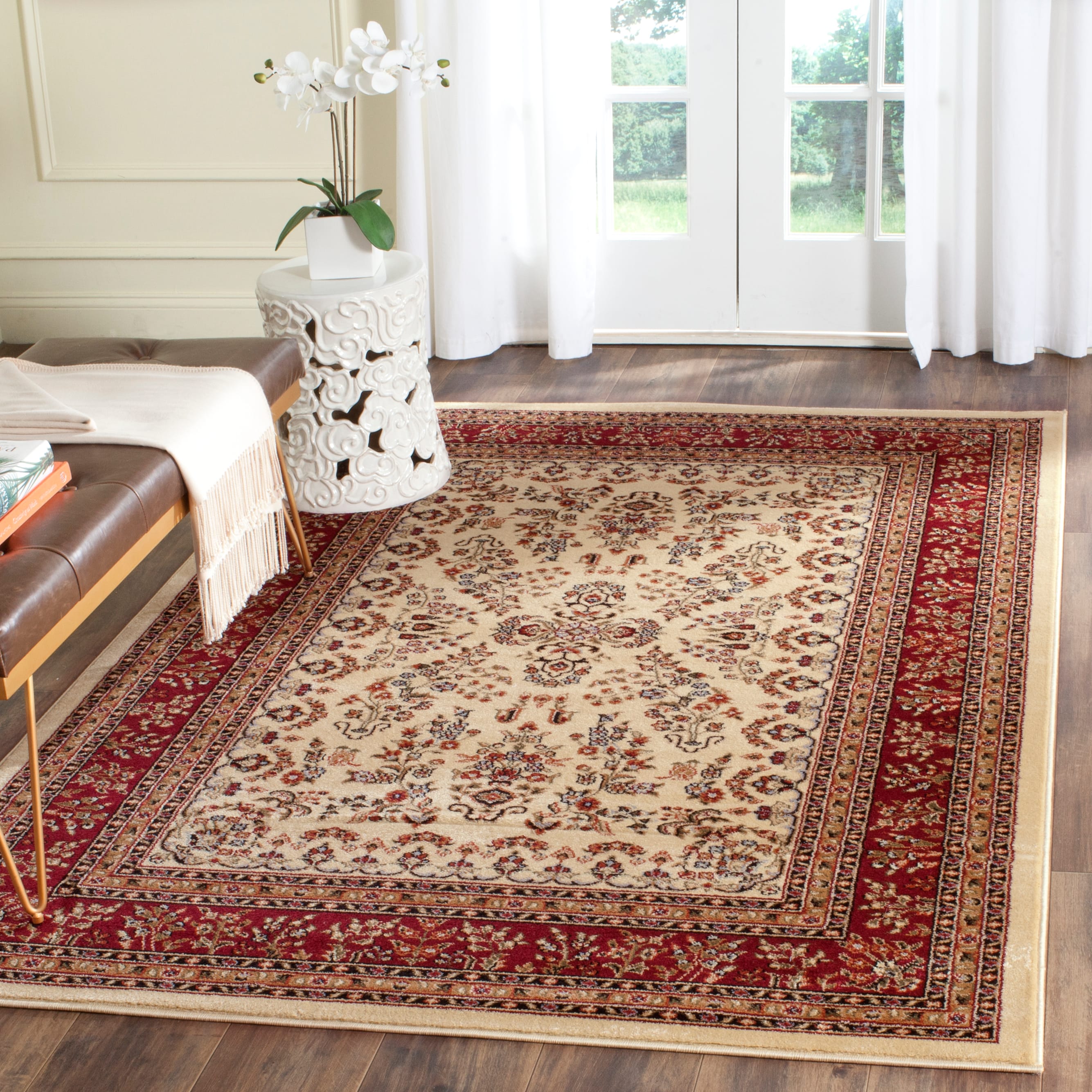 Safavieh LNH331A-8SQ Lyndhurst Hamadan 8 x 8 (ft) Loomed Polypropylene Ivory/Red Square Indoor Floral/Botanical Oriental Area rug
