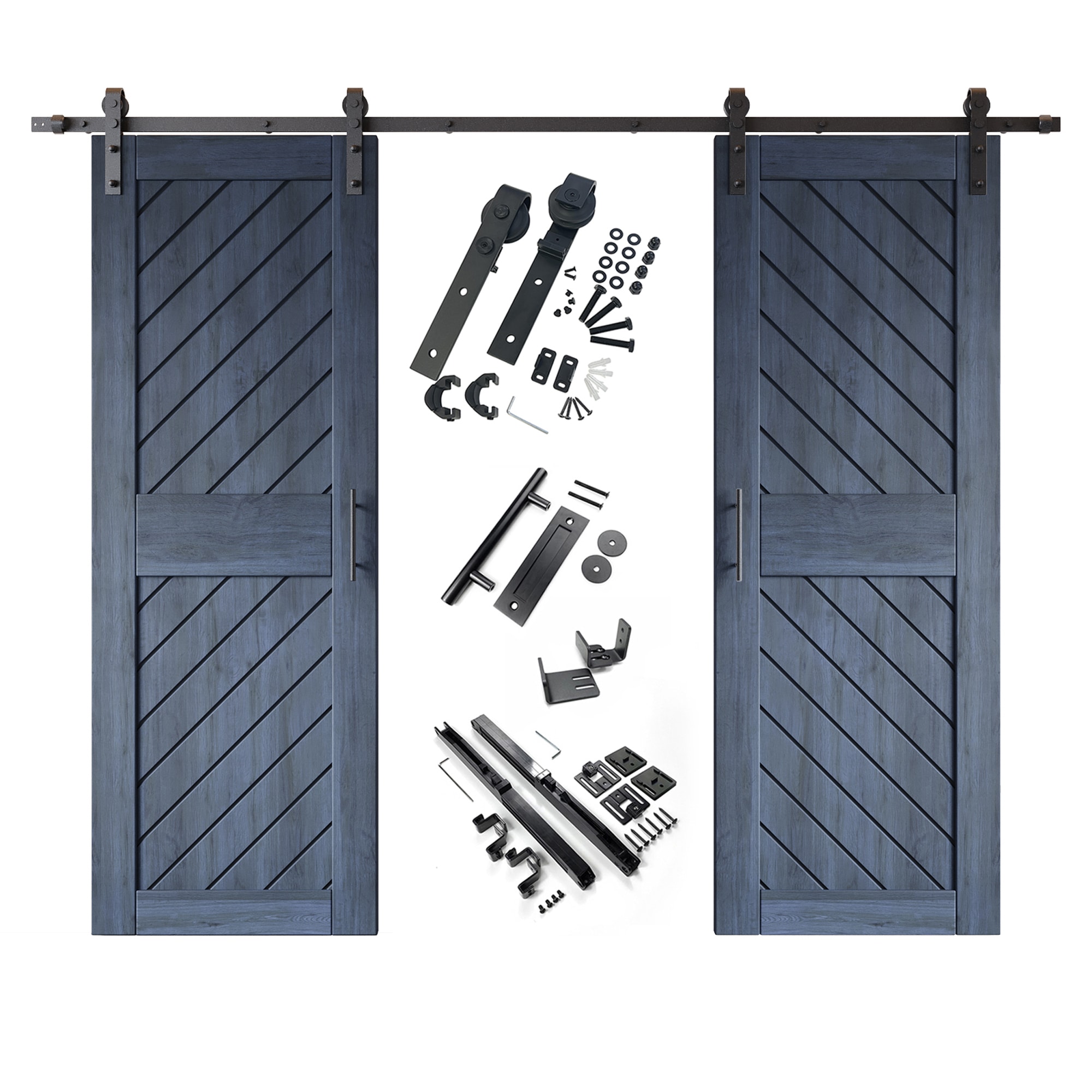 HOMACER YT2H132C-XT1-3084-NA 30-in x 84-in Navy Prefinished Non-standard Pine Wood Solid core Double Barn Door (Hardware Included)