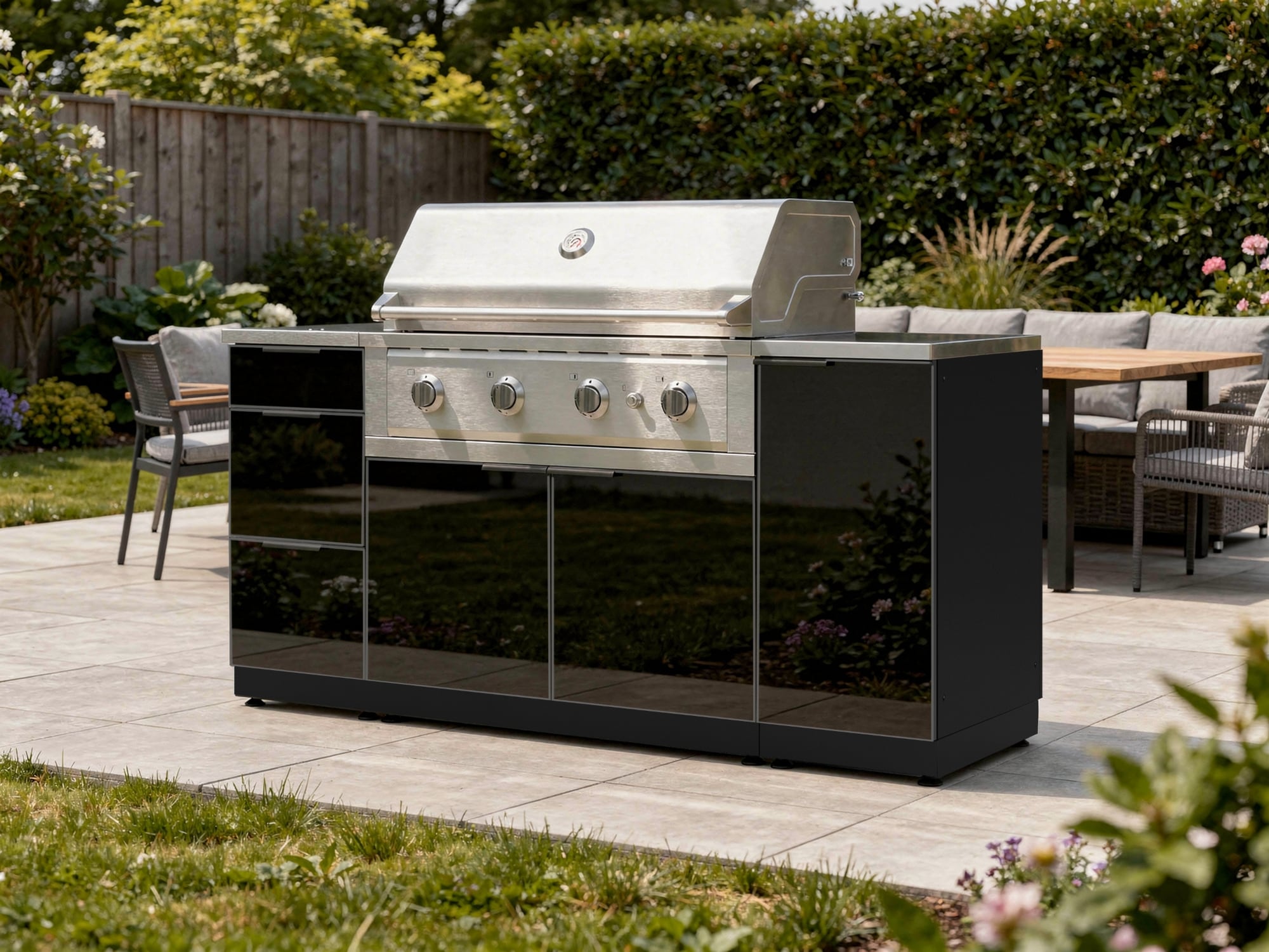NewAge Products Classic Series 72-in W Modular Outdoor Kitchen Grill island with 4 -Burners Gas grill , Black Powder-coated aluminum Tempered glass panel Door Sansujyuku sansujyuku.com