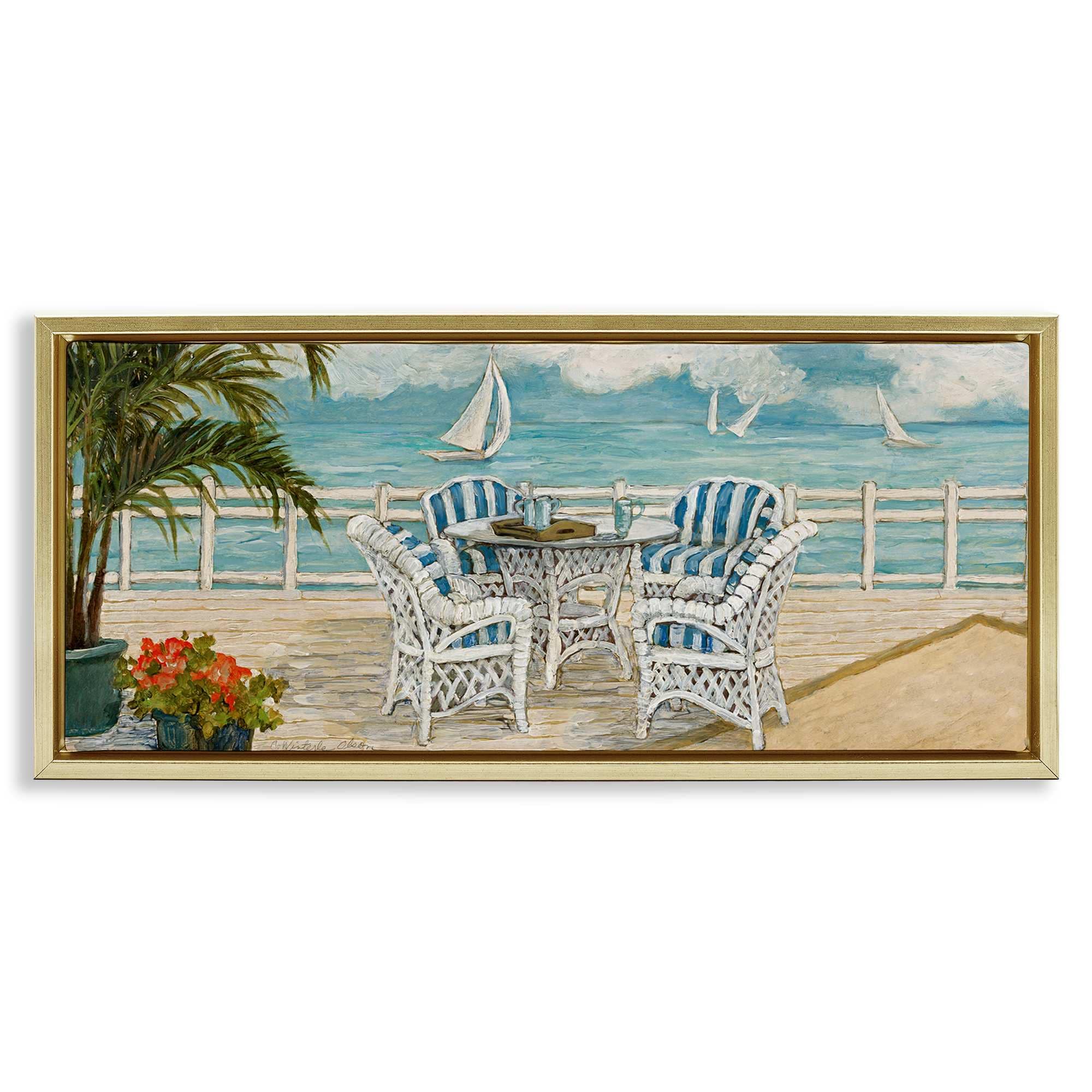 Stupell Industries BT-988-FFG-10X24 Summer Beach View Deck Floating Frame design by Charlene Olson